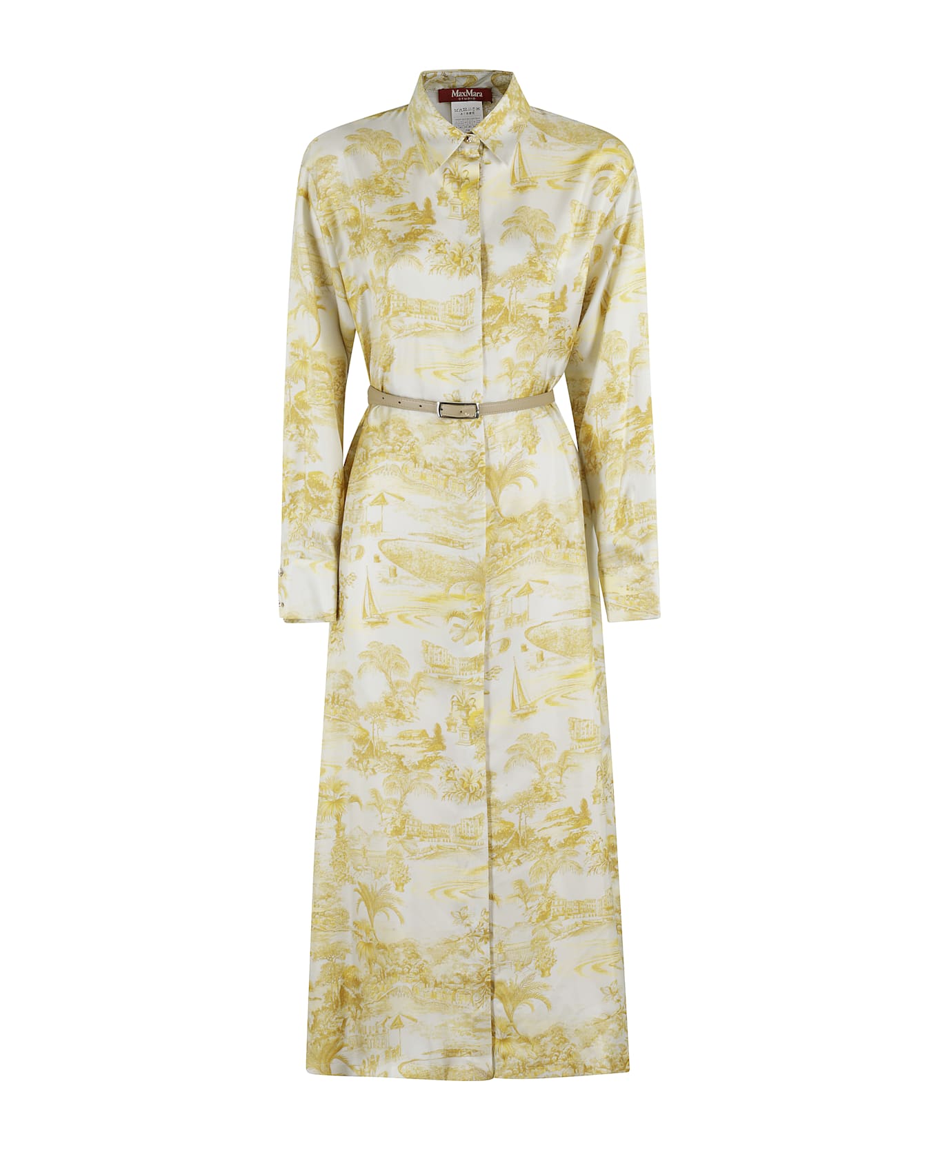 Max Mara Studio Svelto All-over Patterned Belted Dress - Ocra