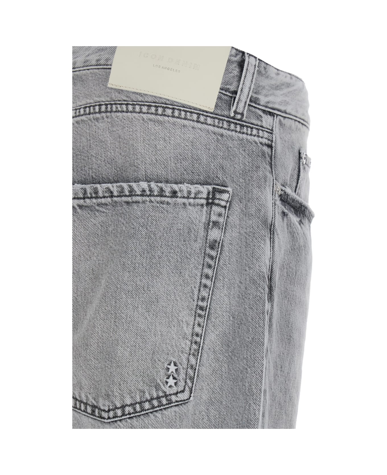Icon Denim Grey Pants With Belt Loops And Rear Logo Patch In Denim Man - Grey