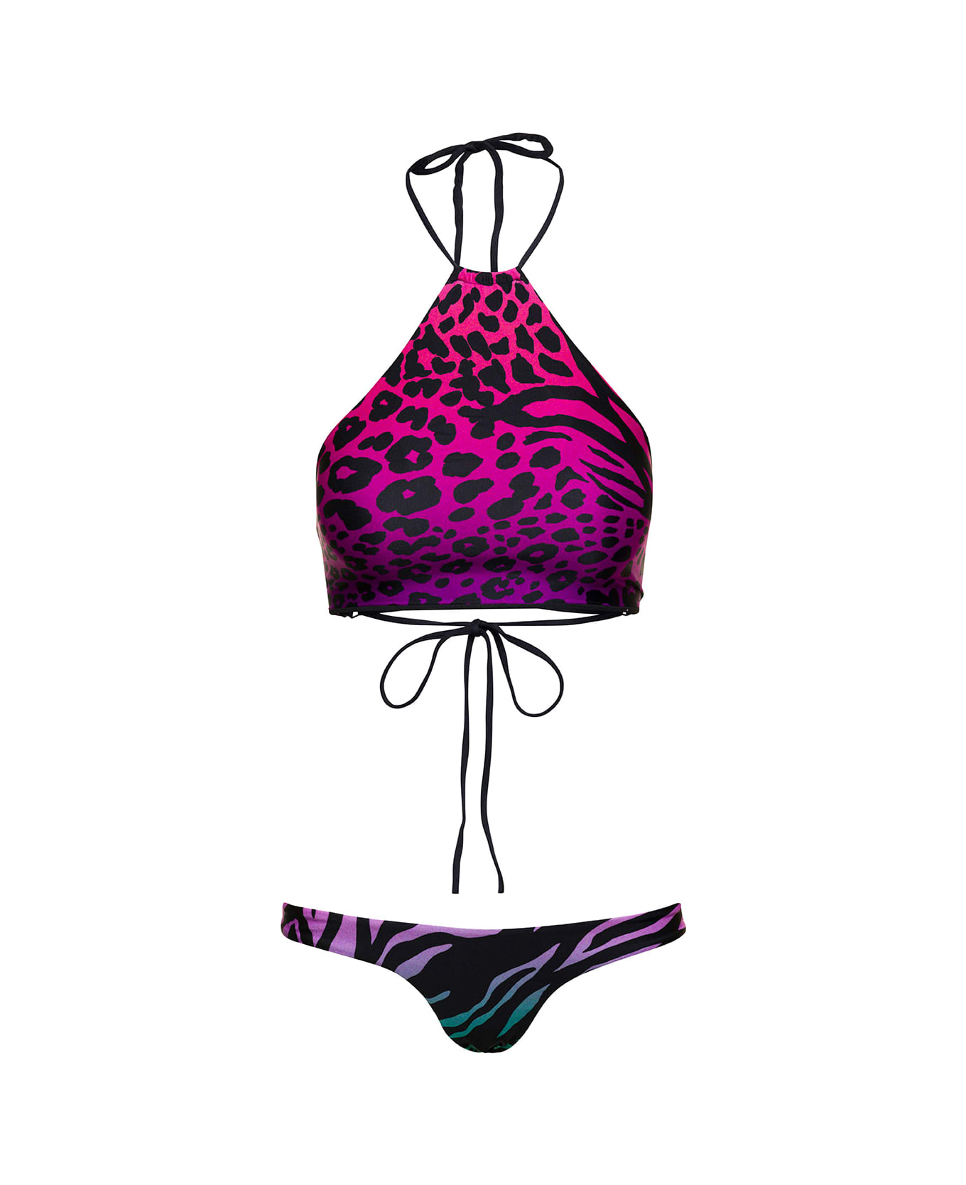 The Attico Animal-print Bikini Set In Fuchsia Technical Fabric Woman - Multicolor