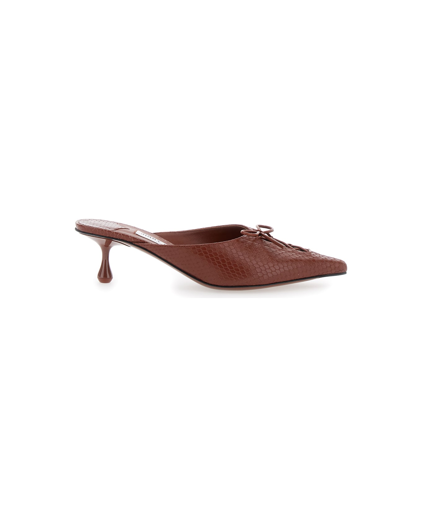 Jimmy Choo 'scarlett' Brown Mules Wirh Sculpted Heel And Snakeskin Effect In Leather Woman - Brown
