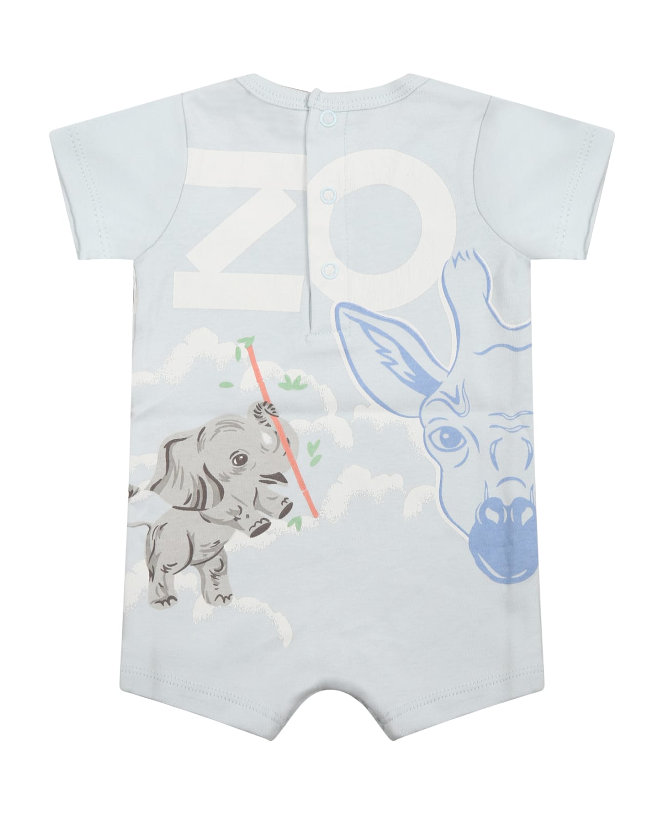 Kenzo Kids Light Blue Romper For Baby Boy With Animals And Logo - Light Blue