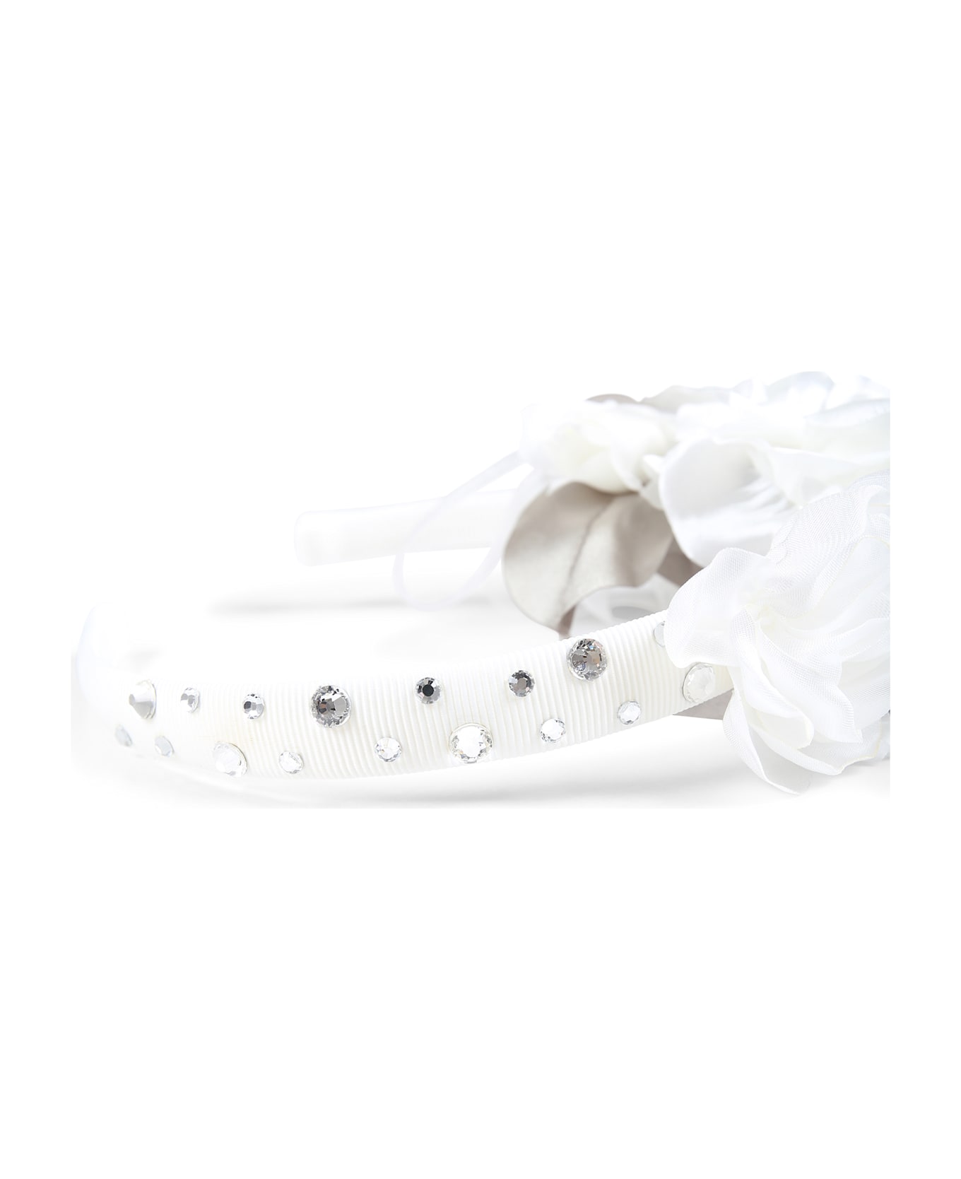 Monnalisa White Headband For Girl With Flowers - White