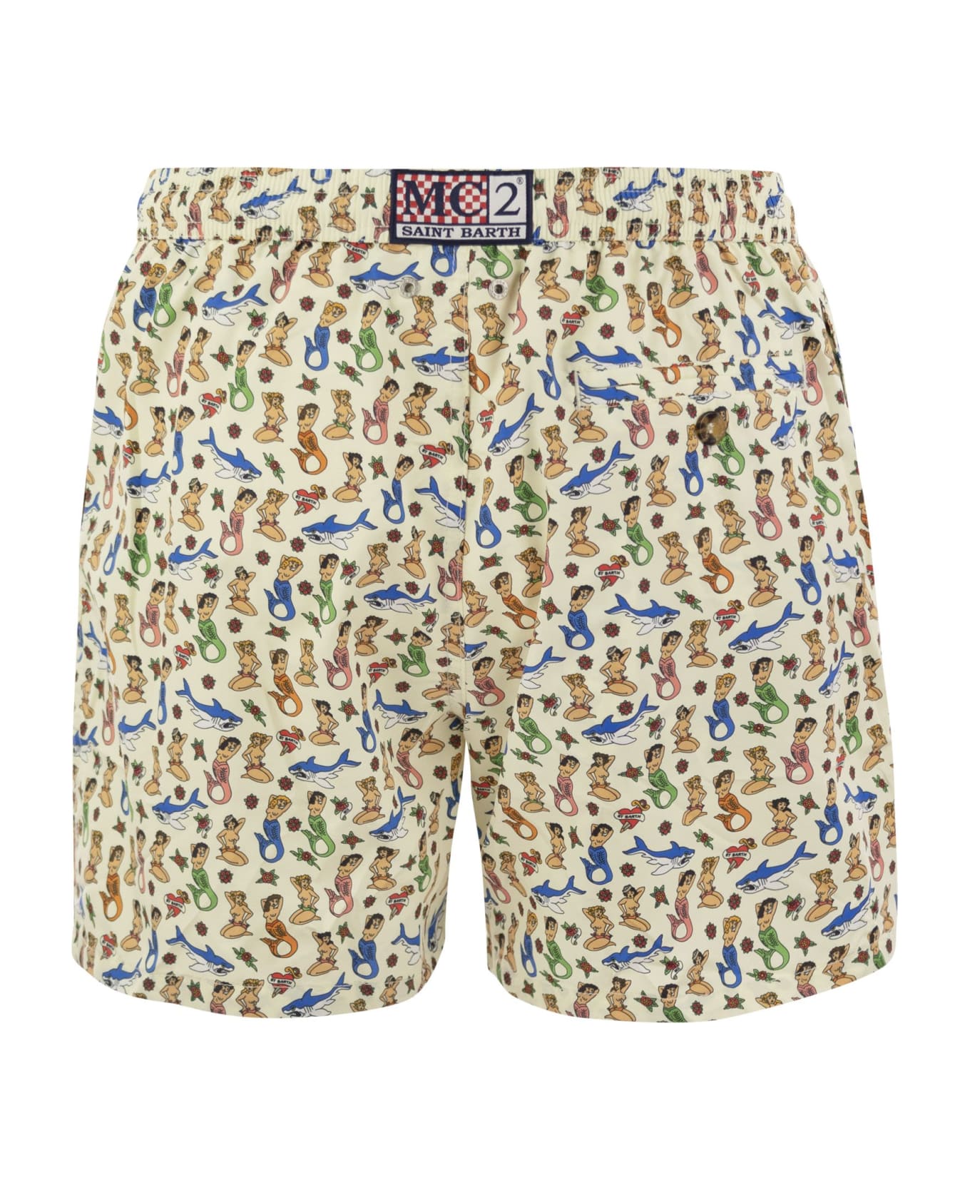 MC2 Saint Barth Lightweight Fabric Swim Boxer Shorts With Print - Cream 水着