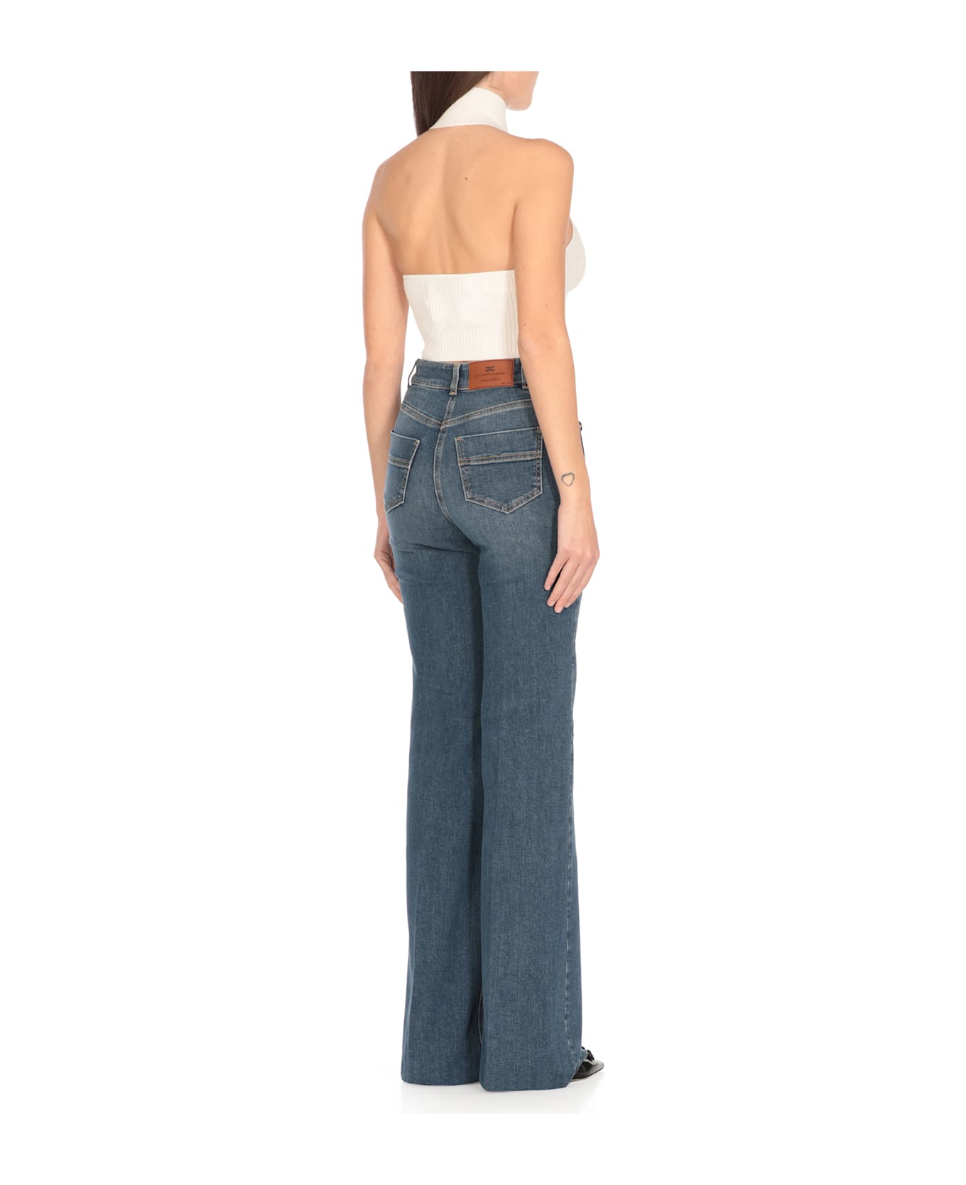 Elisabetta Franchi Top With Logo - Ivory