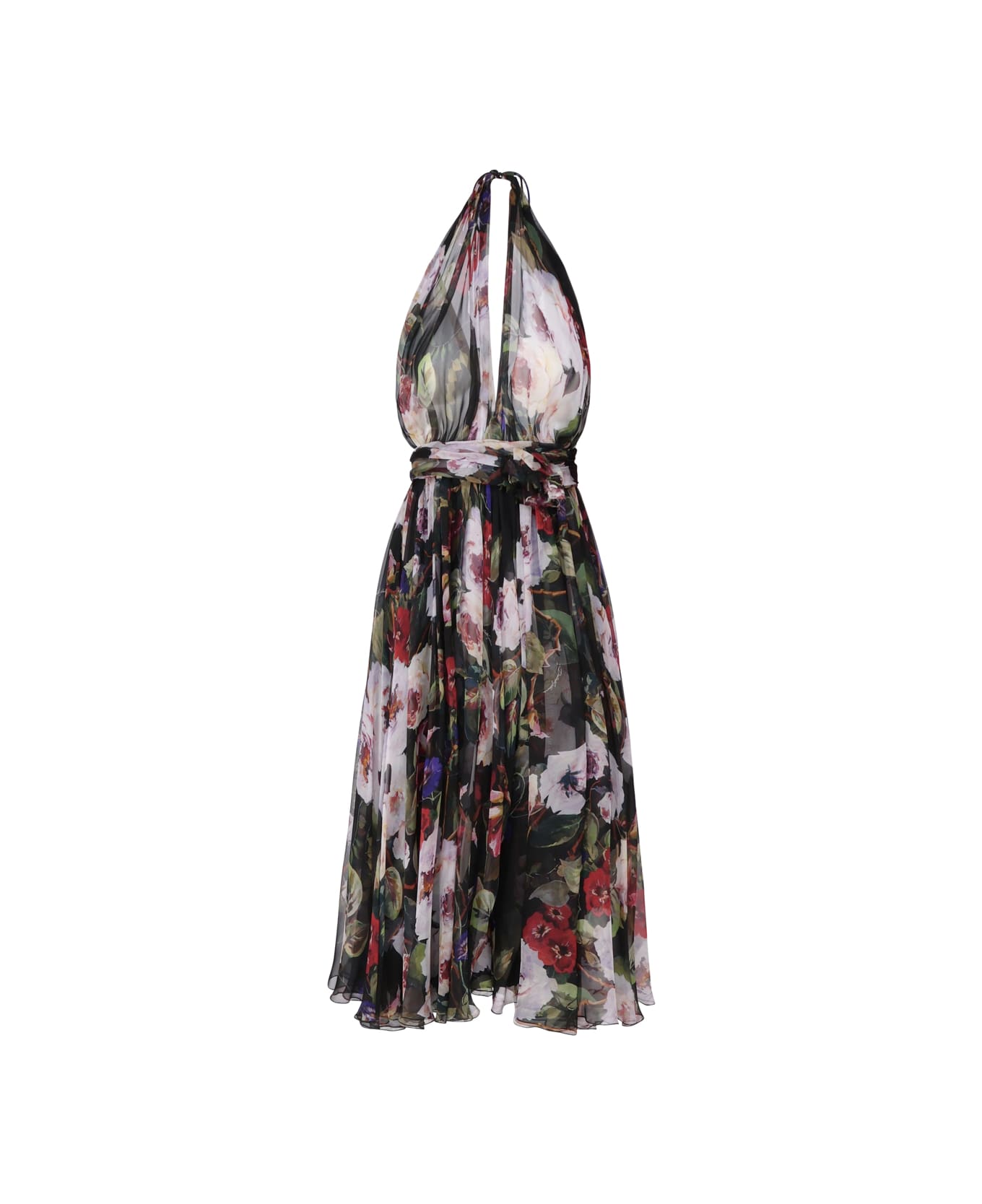 Dolce & Gabbana Rose Garden Print Silk Chiffon Longuette Dress - Multicolor