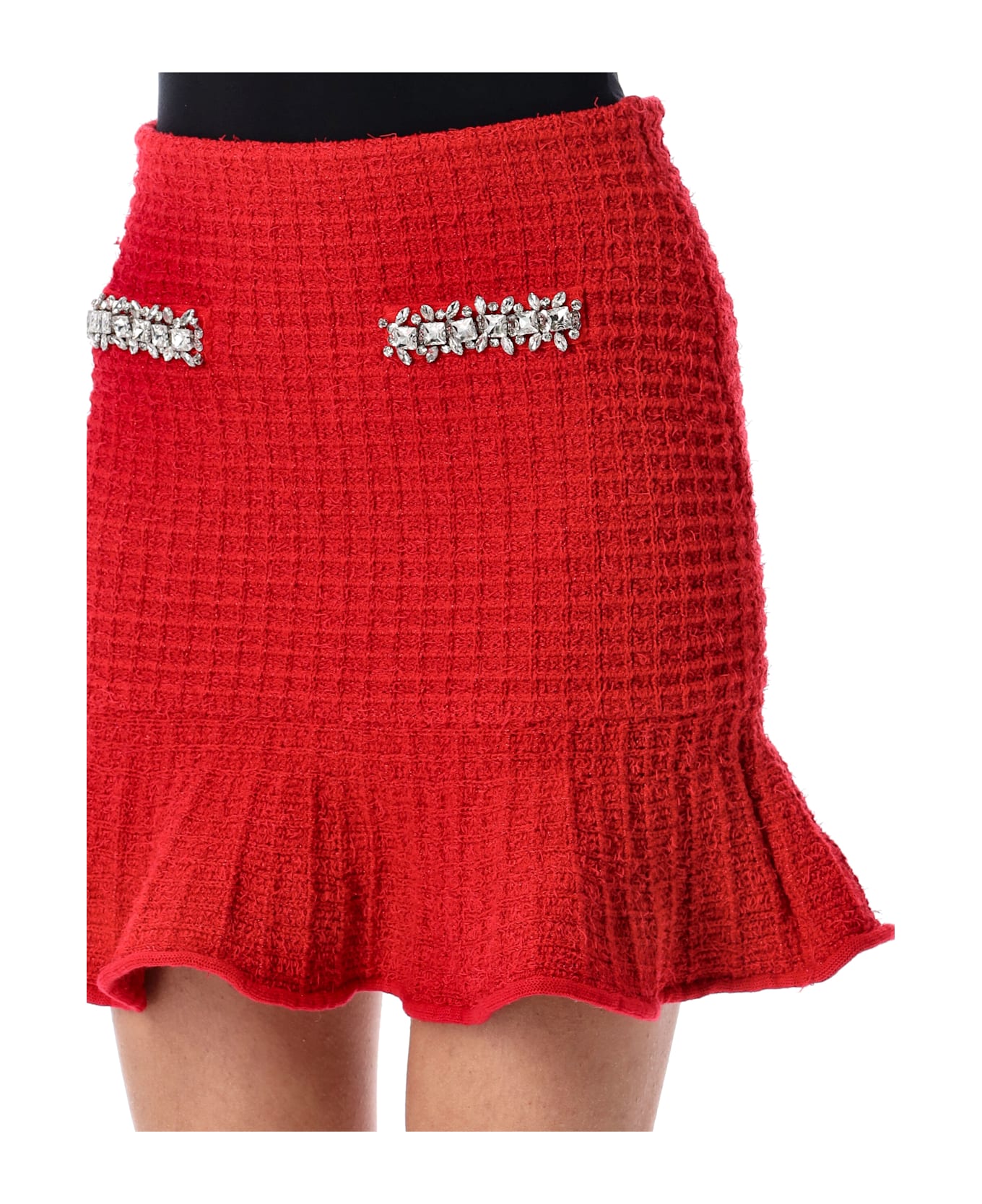 self-portrait Textured Knit Mini Skirt - RED