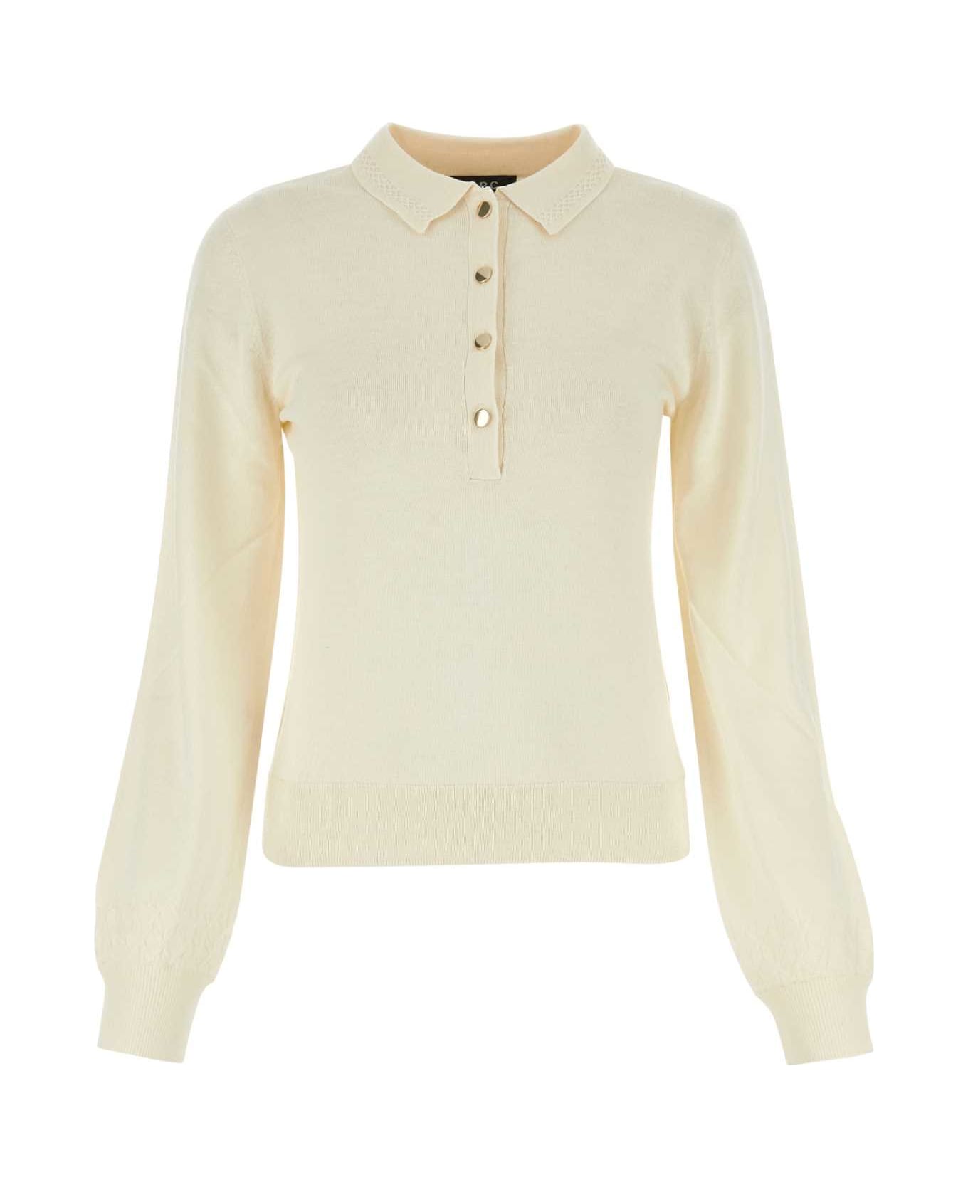 A.P.C. Ivory Silk Blend Aurlaine Polo Shirt - OffWhite