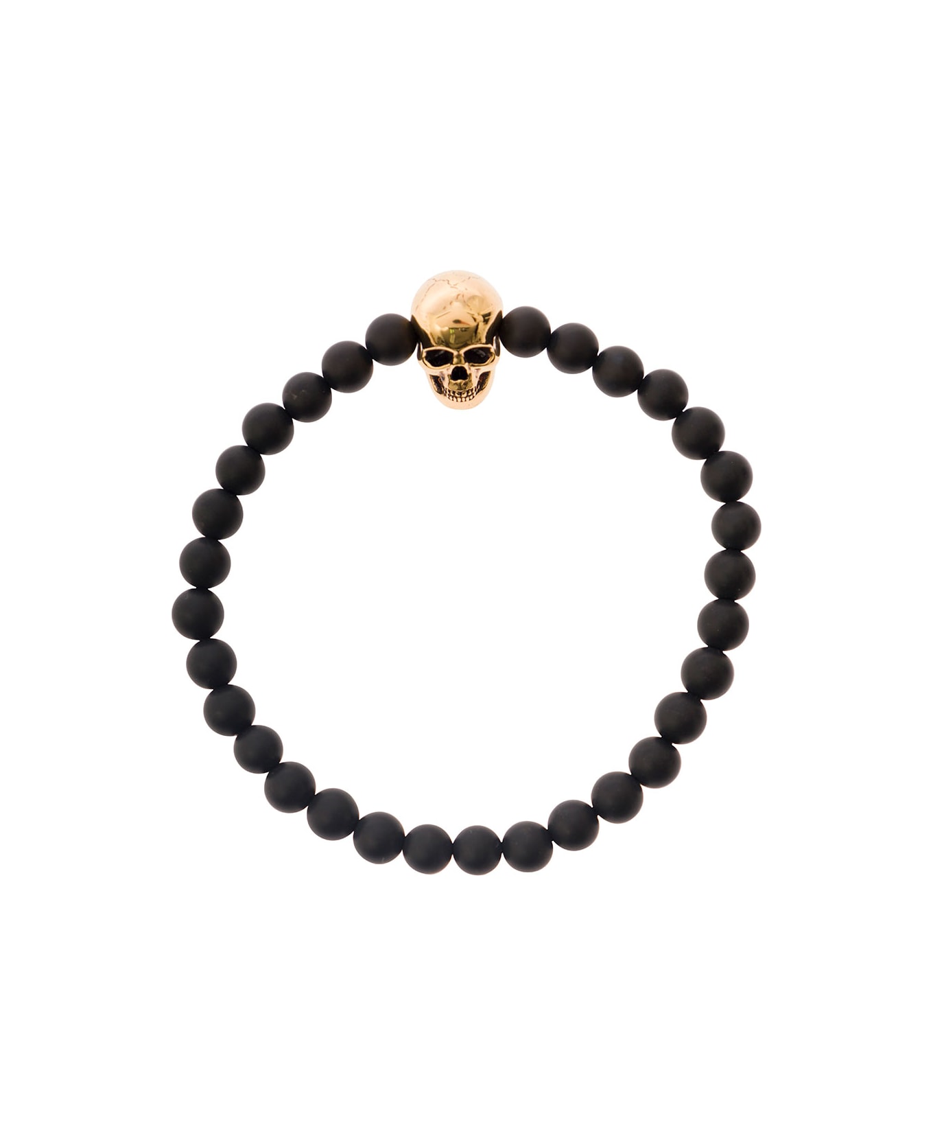 Alexander McQueen Black Ball Bracelet With Skull Detail In Brass Man - Black