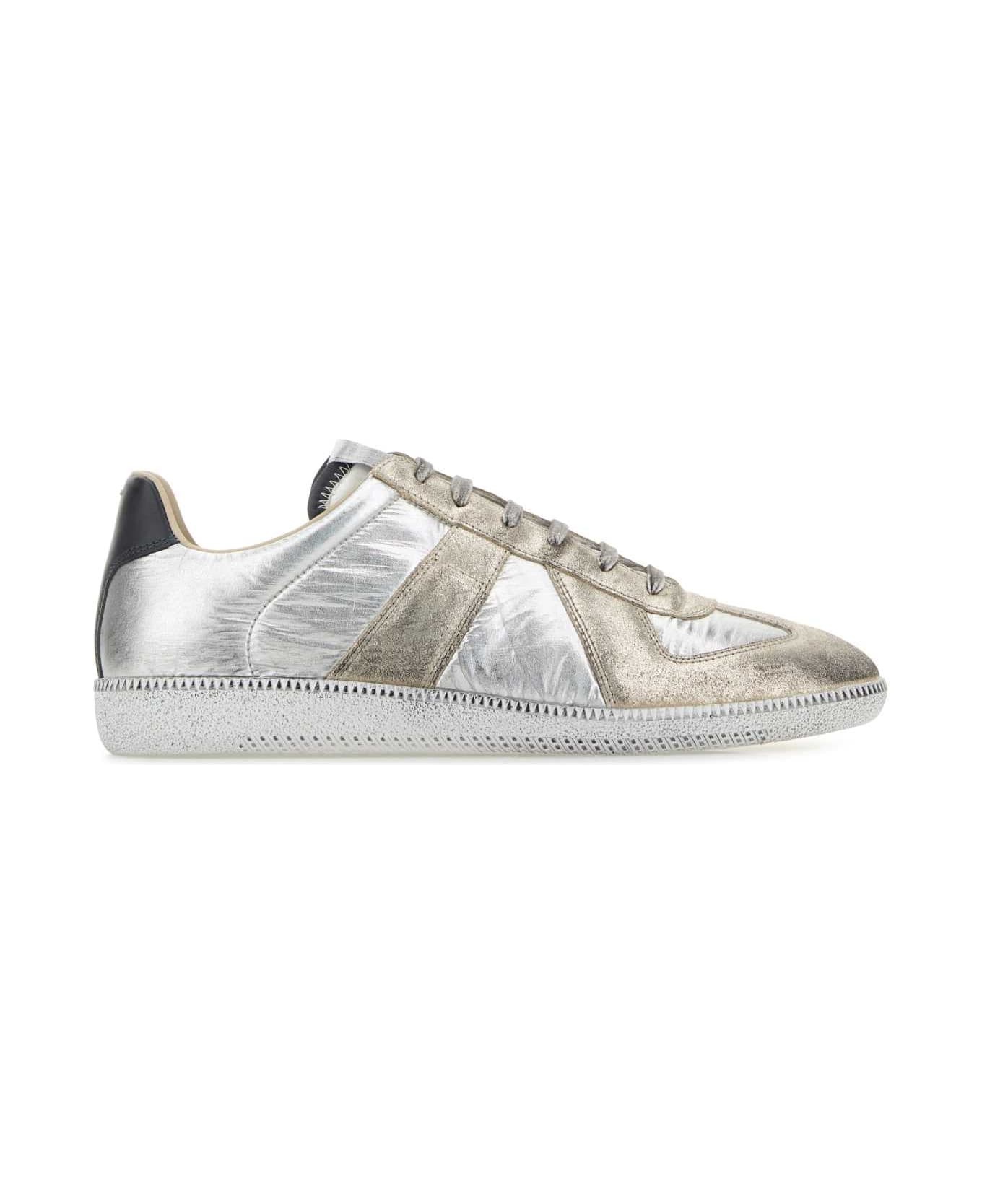 Maison Margiela Silver Leather Replica Sneakers - SILVERWHITENATURAL