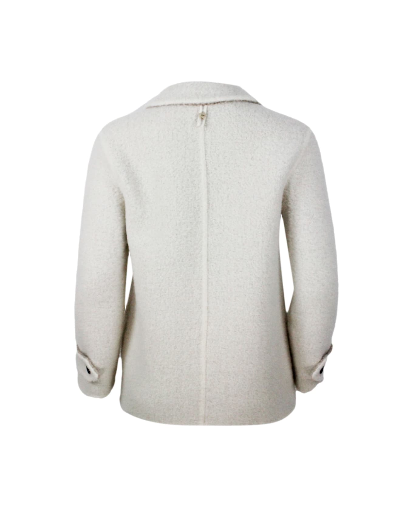 Lorena Antoniazzi 3/4 Length Pea Coat In Fine And Soft Alpaca Stretch Wool That Is Very Light And Comfortable. Button Closure 3/4 Length Pea Coat In Fine And Soft Alpac - White