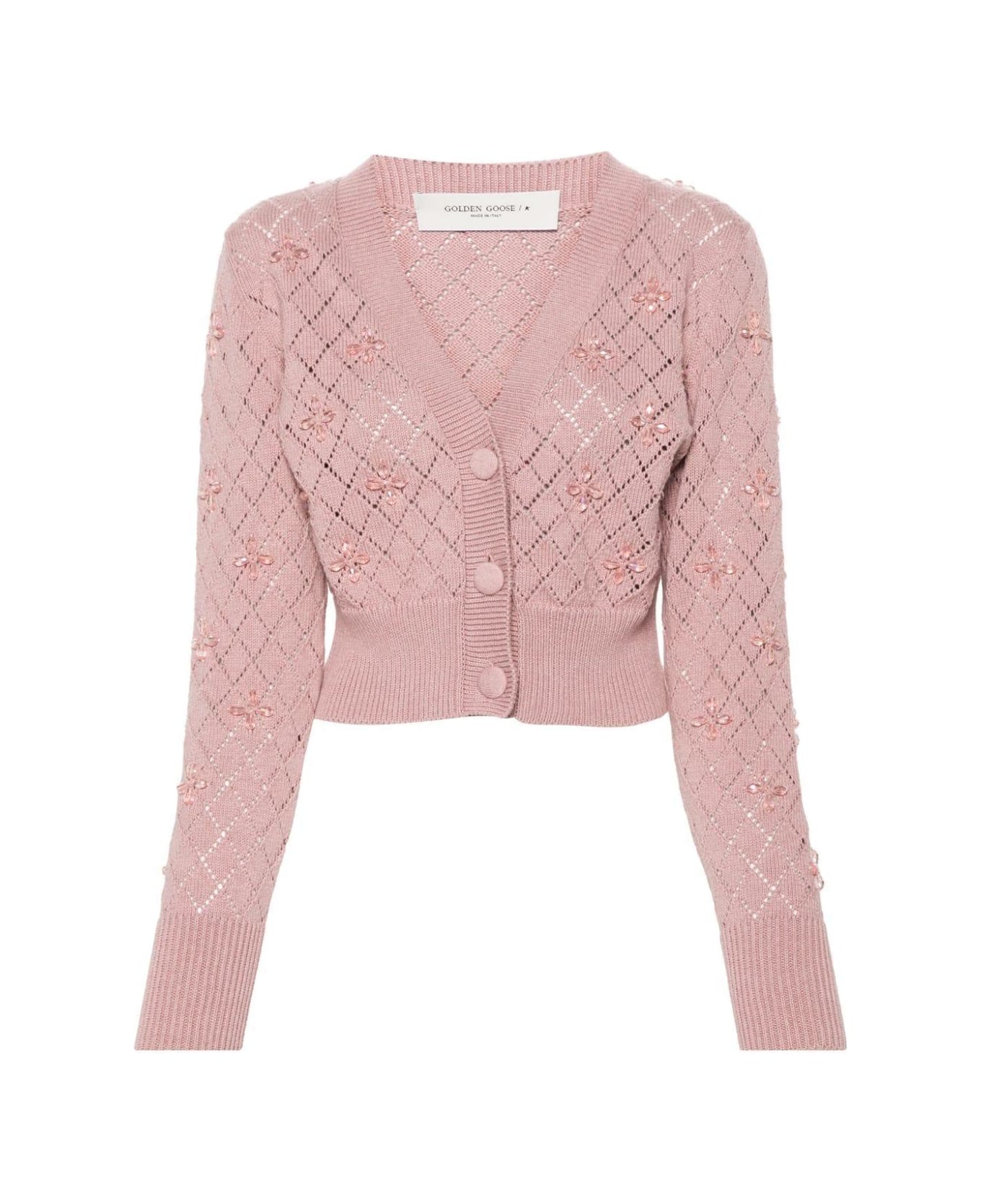 Golden Goose Bead-embellished Pointelle-knit Cardigan - Pink