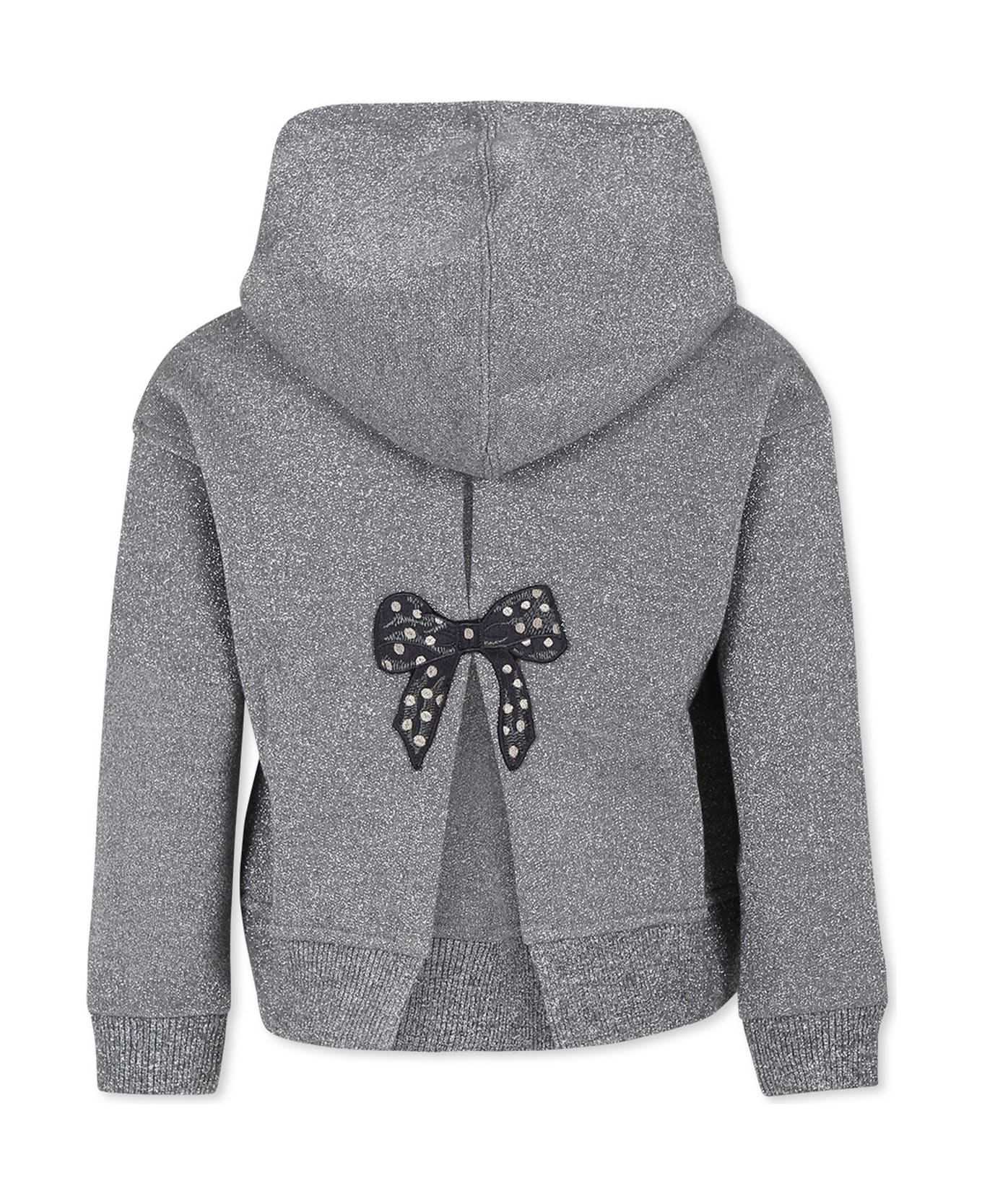 Monnalisa Grey Sweatshirt For Girl With Lady Print - Grigio Argento