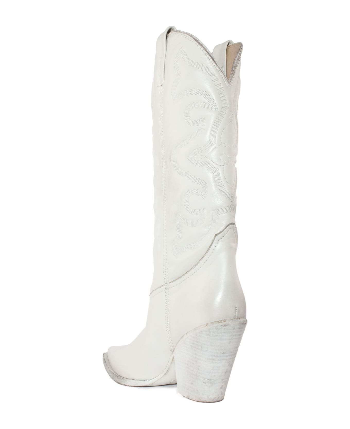 Elena Iachi White Leather Texan Boot - Bianco