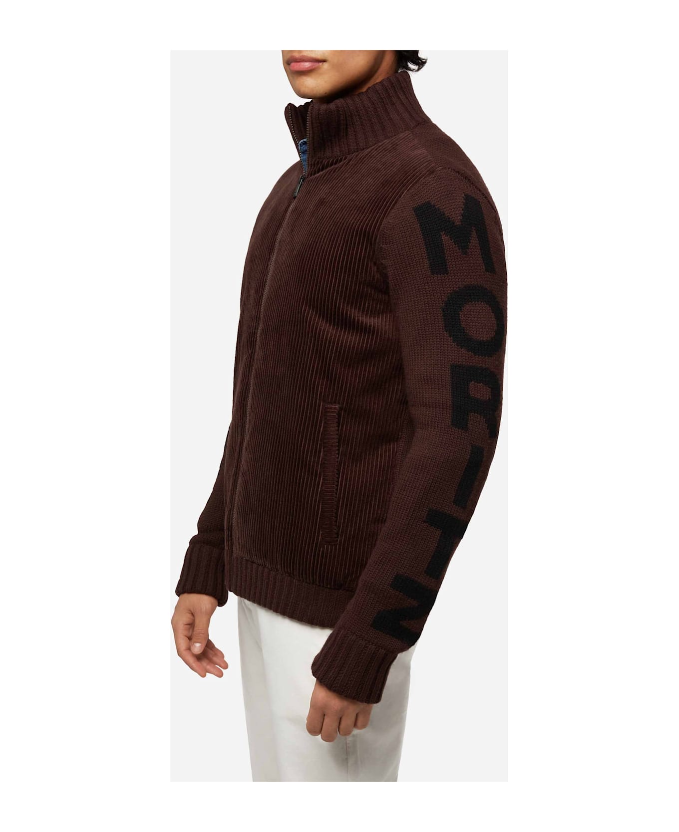 MC2 Saint Barth Brown Padded Jacket Whistler With Knitted Sleeves