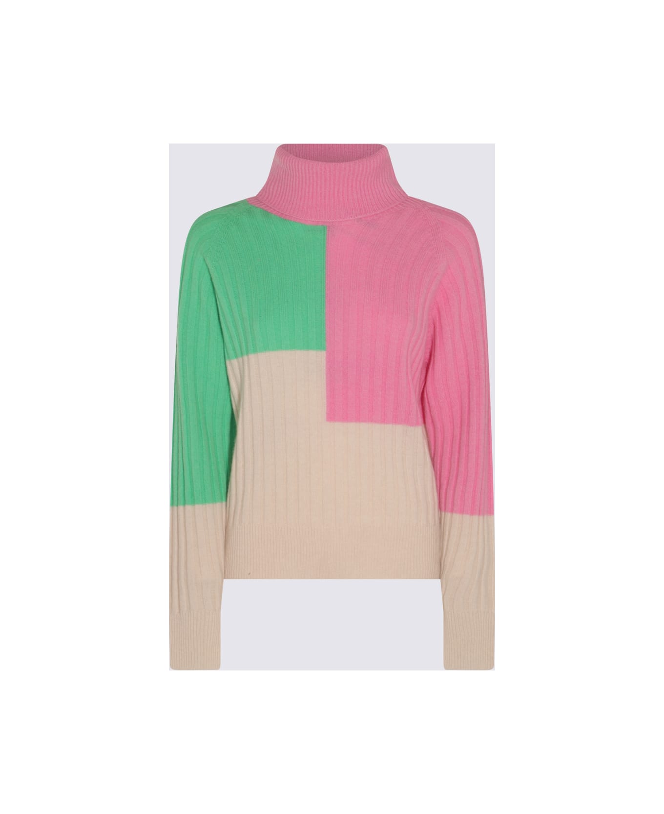 Essentiel Antwerp Beige, Green And Neon Pink Merino Wool And Cashmere Blend Rib Knit Sweater - BEL AIR ニットウェア