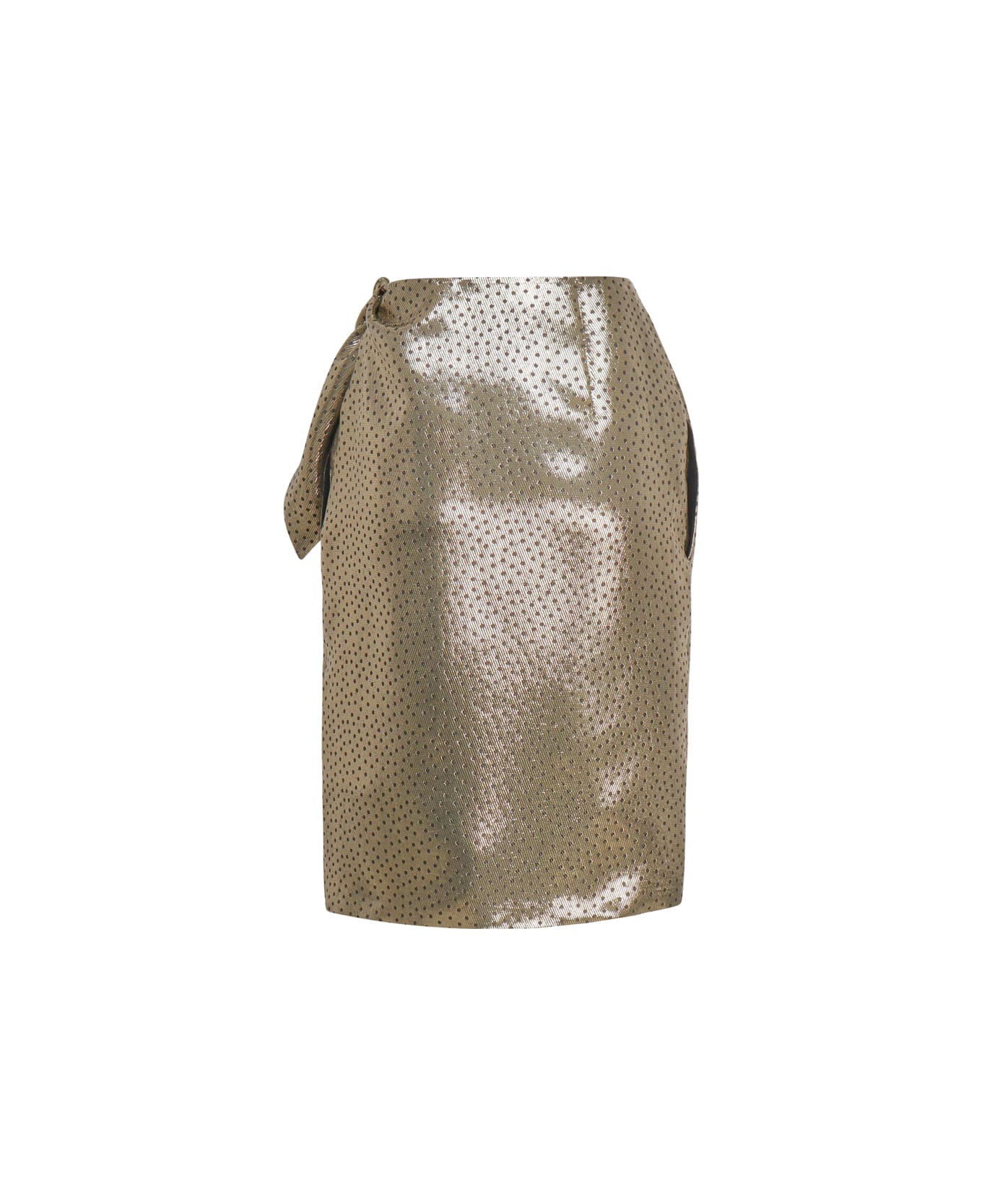 Saint Laurent Knotted Pencil Skirt In Polka Dot Lamé - Gold スカート