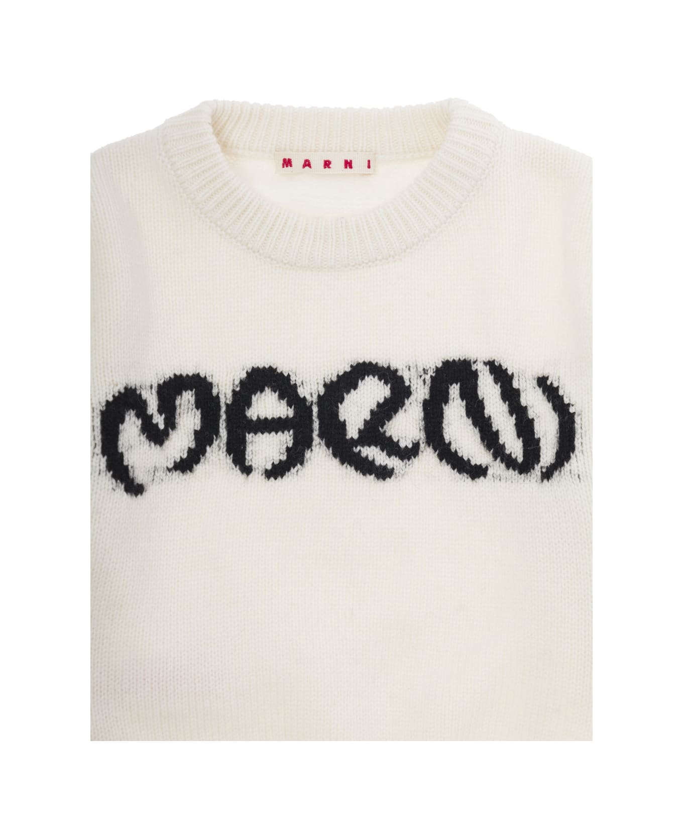 Marni White Cropped Sweater With Jacquard Logo In Wool Blend Girl - White