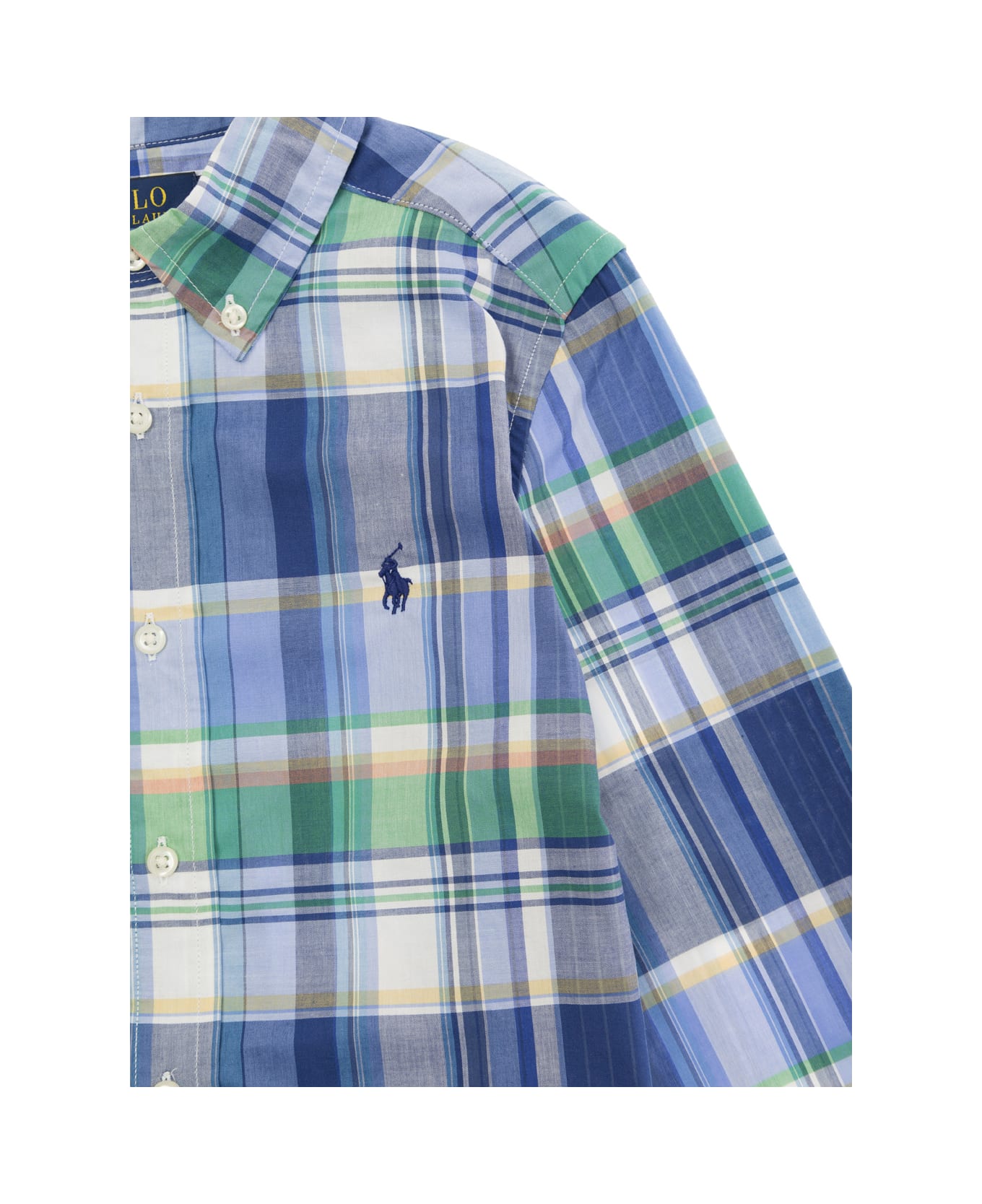Polo Ralph Lauren White/blue/green All-over Checkered Pattern Shirt In Cotton Boy - Multicolor