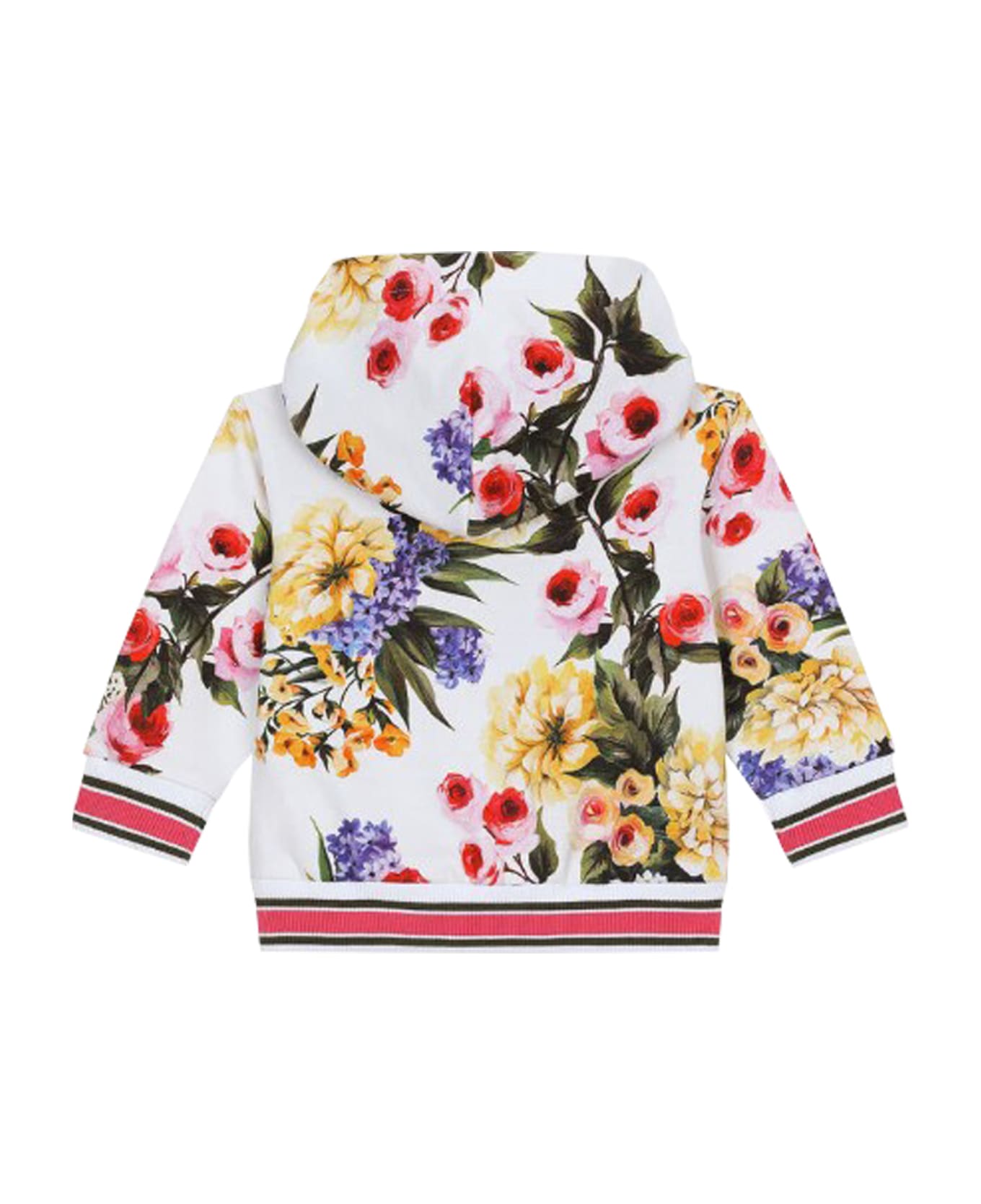Dolce & Gabbana Zip-up Hoodie In Jersey With Garden Print And Dg Logo - Multicolor
