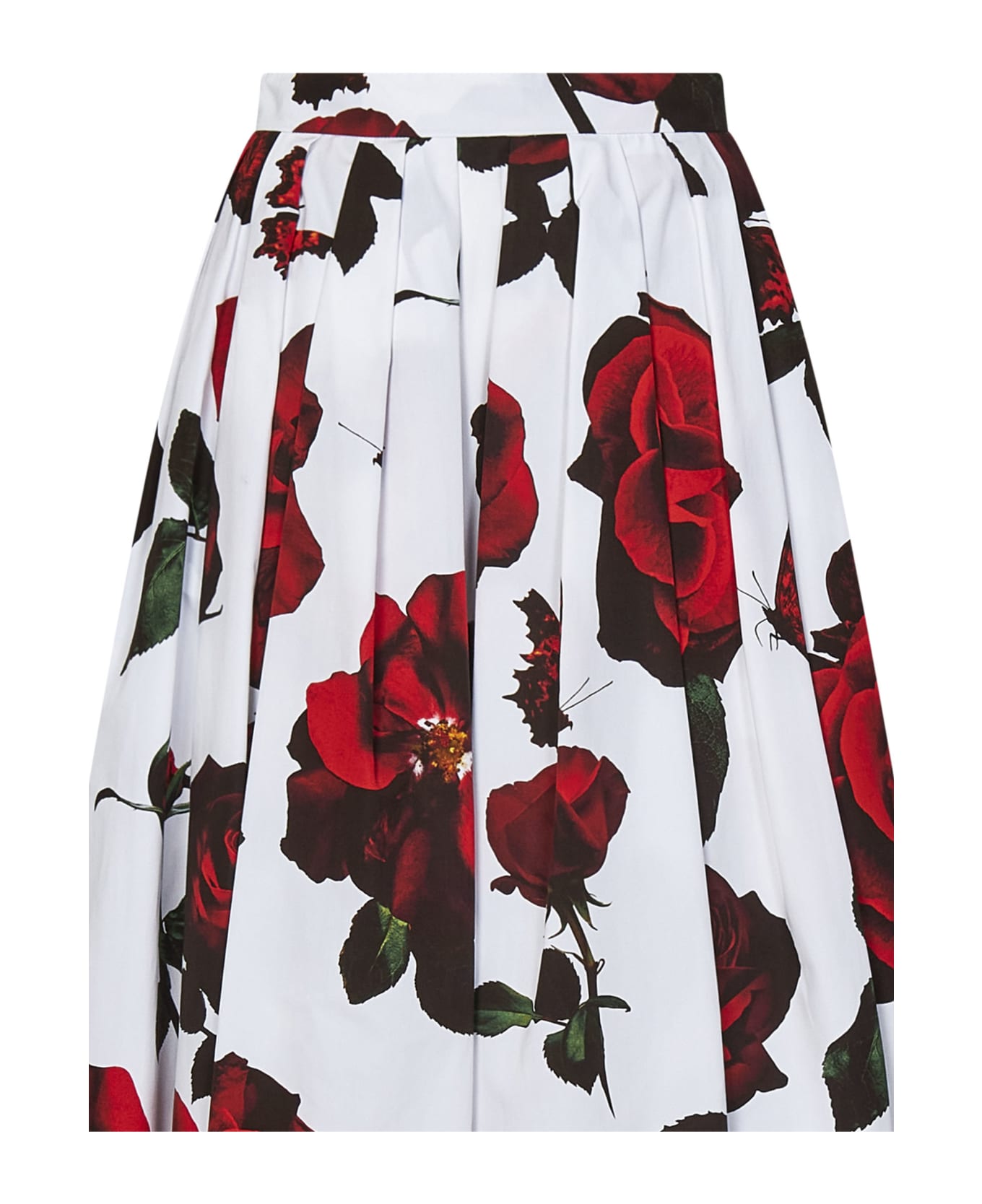 Alexander McQueen Tudor Rose Print Pleated Midi Skirt In Cotton Woman - Multicolor