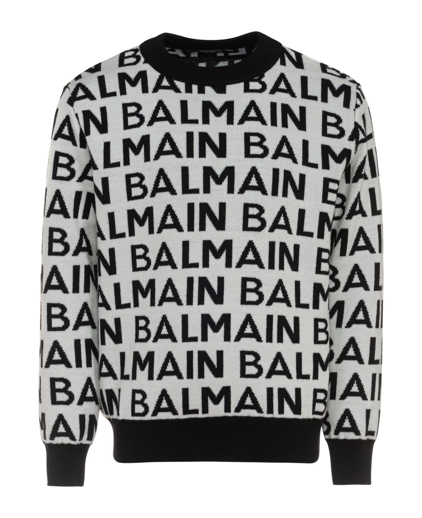 Balmain Pull With Logo - Bianco-nero