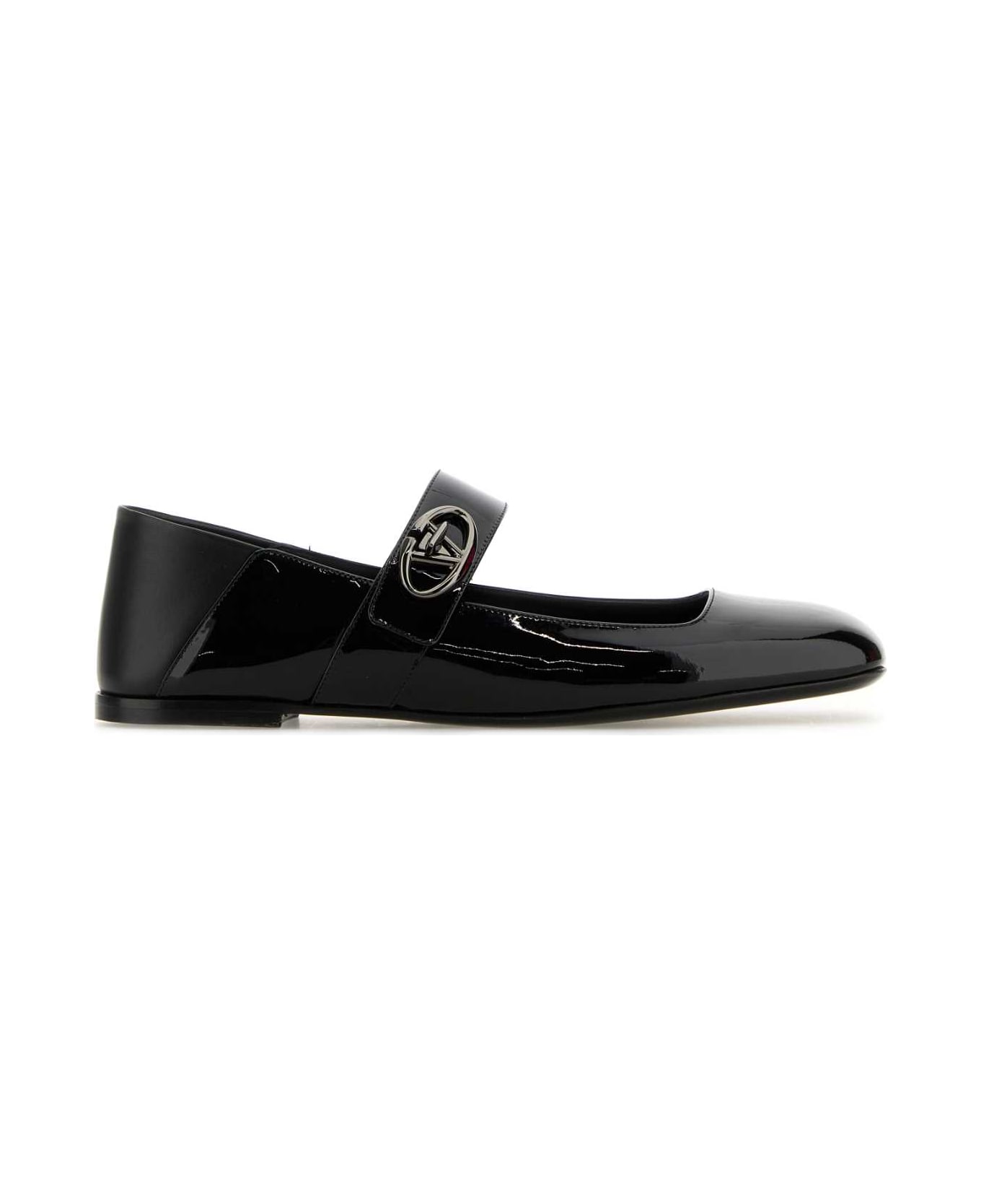 Valentino Garavani Black Leather Vlogo Locker Ballerinas - NERO