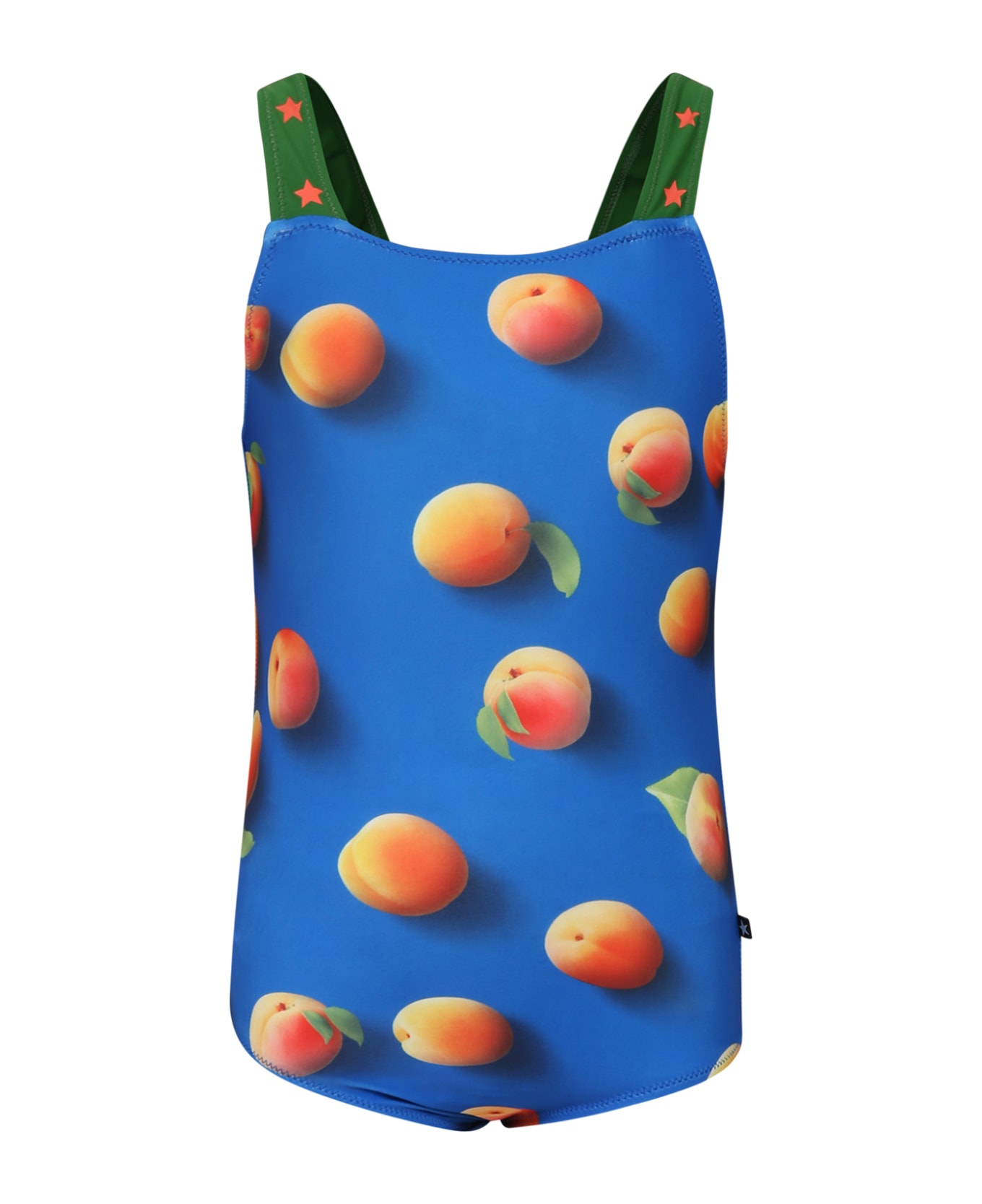 Molo Blue Swimsuit For Girl With Apricot Print - Blue 水着