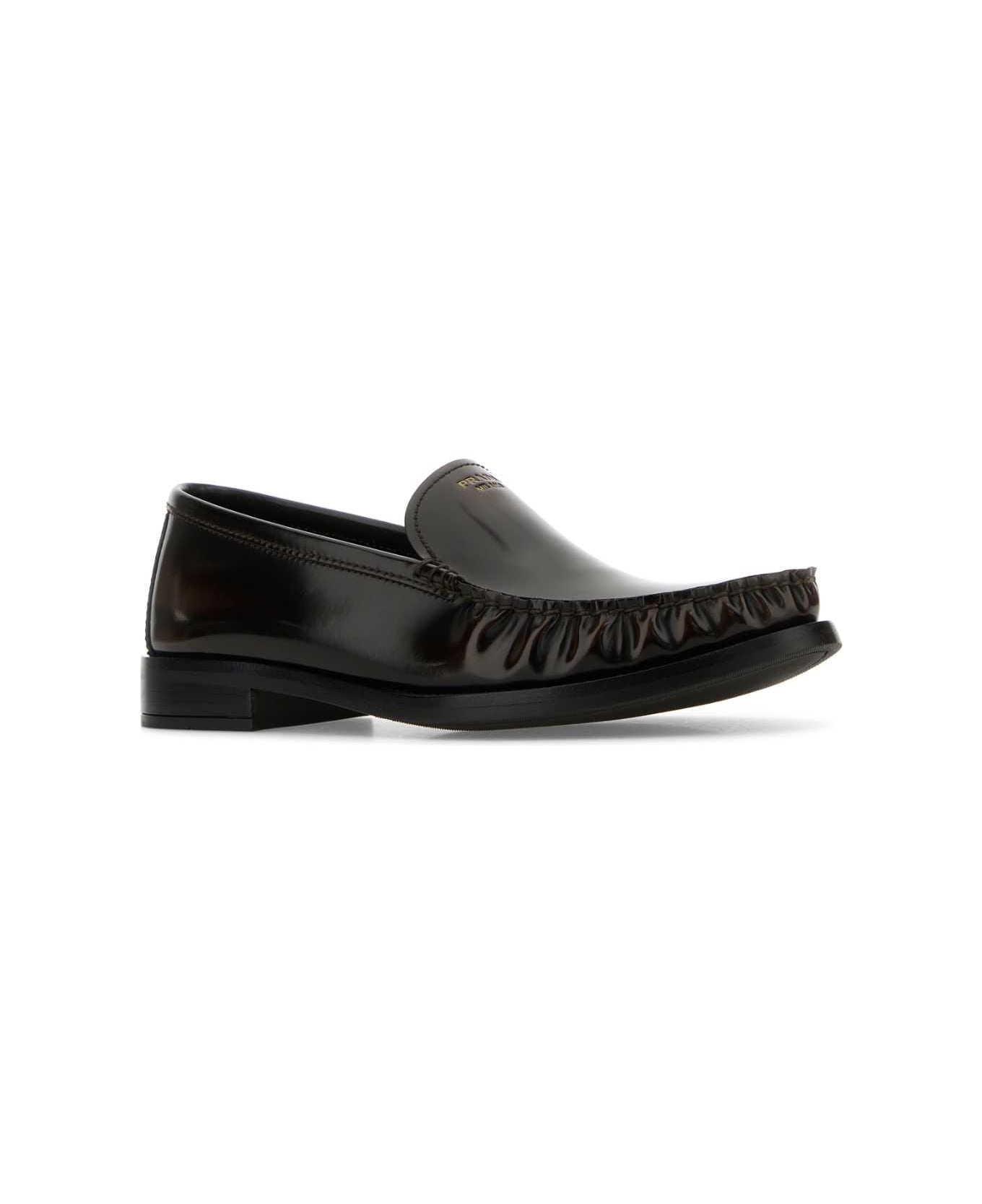 Prada Dark Brown Leather Loafers - BRUCIATO