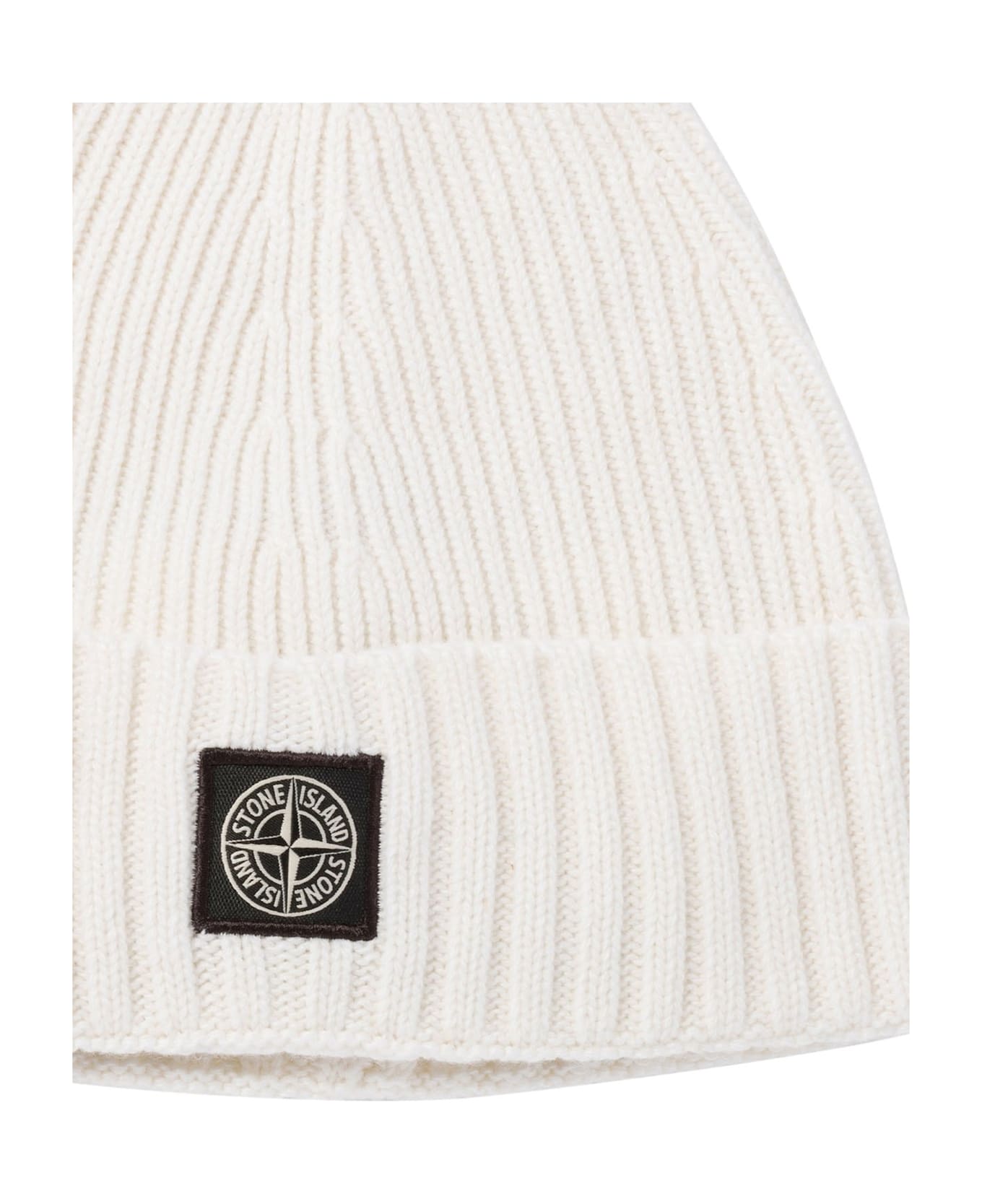 Stone Island Compass Patch Knitted Beanie - Beige