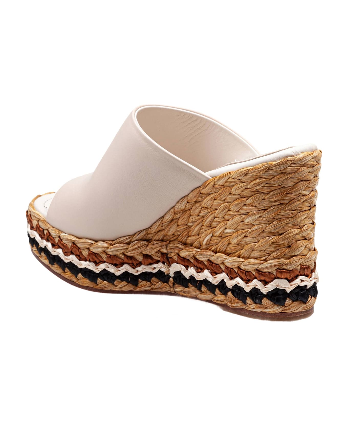 Paloma Barceló Paloma Oriane Sandal In Ivory Leather With Raffia Wedge - Ivory