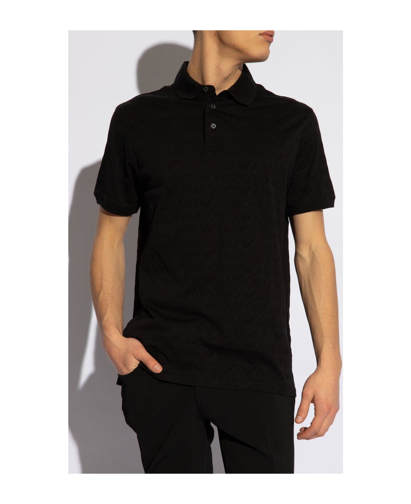 Emporio Armani Monogrammed Polo Shirt - Black シャツ