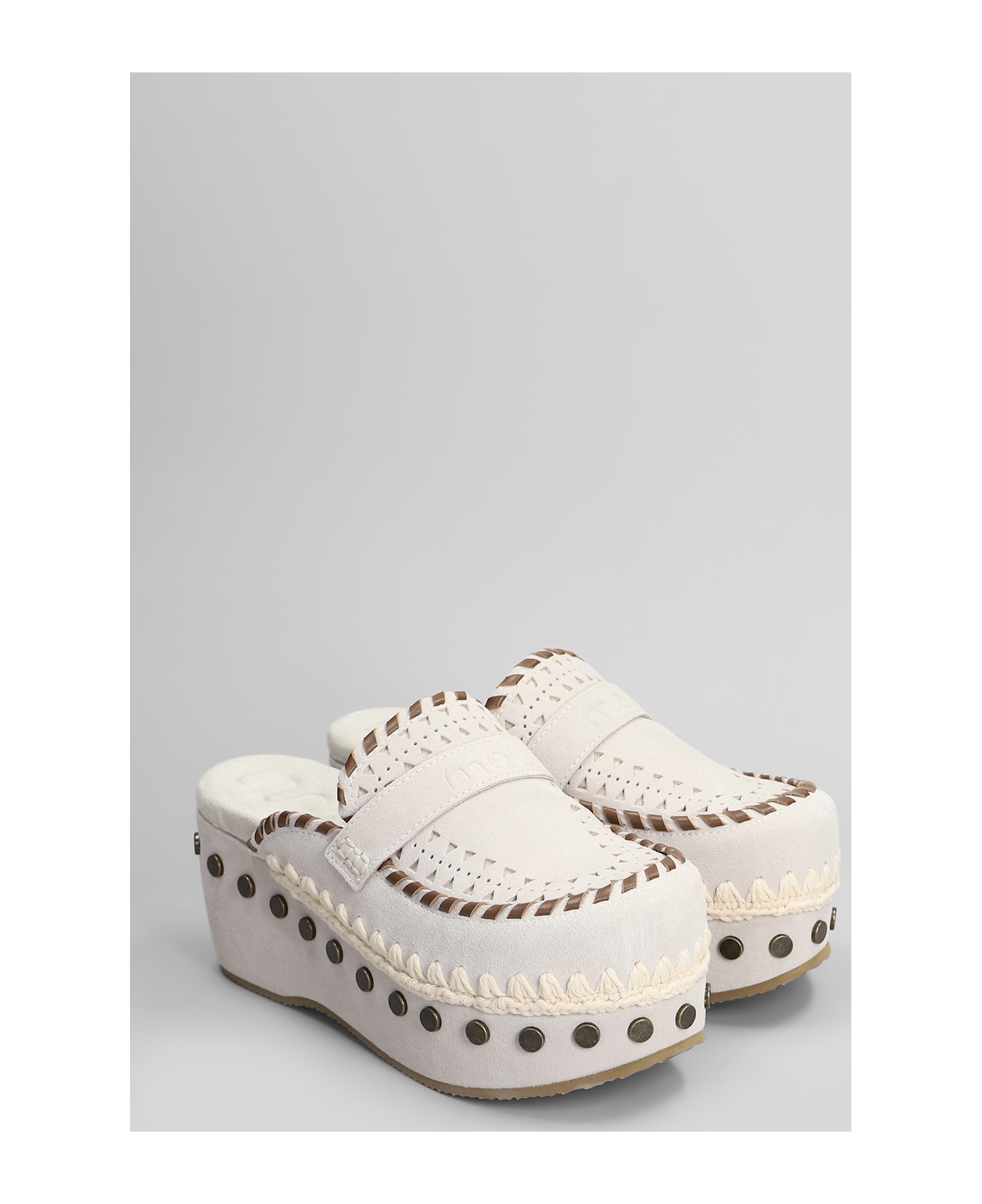 Mou Clog Leather Slipper-mule In Grey Suede - Grey