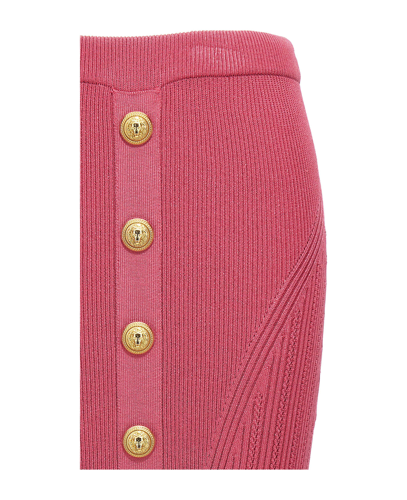 Balmain Gold Button Skirt - Fuchsia