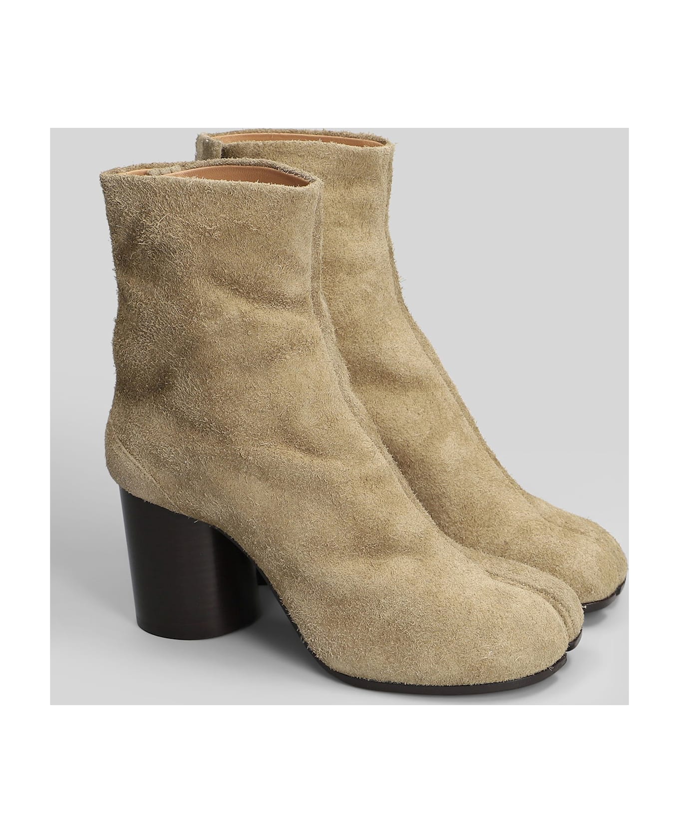 Maison Margiela Tabi High Heels Ankle Boots In Camel Suede - Camel