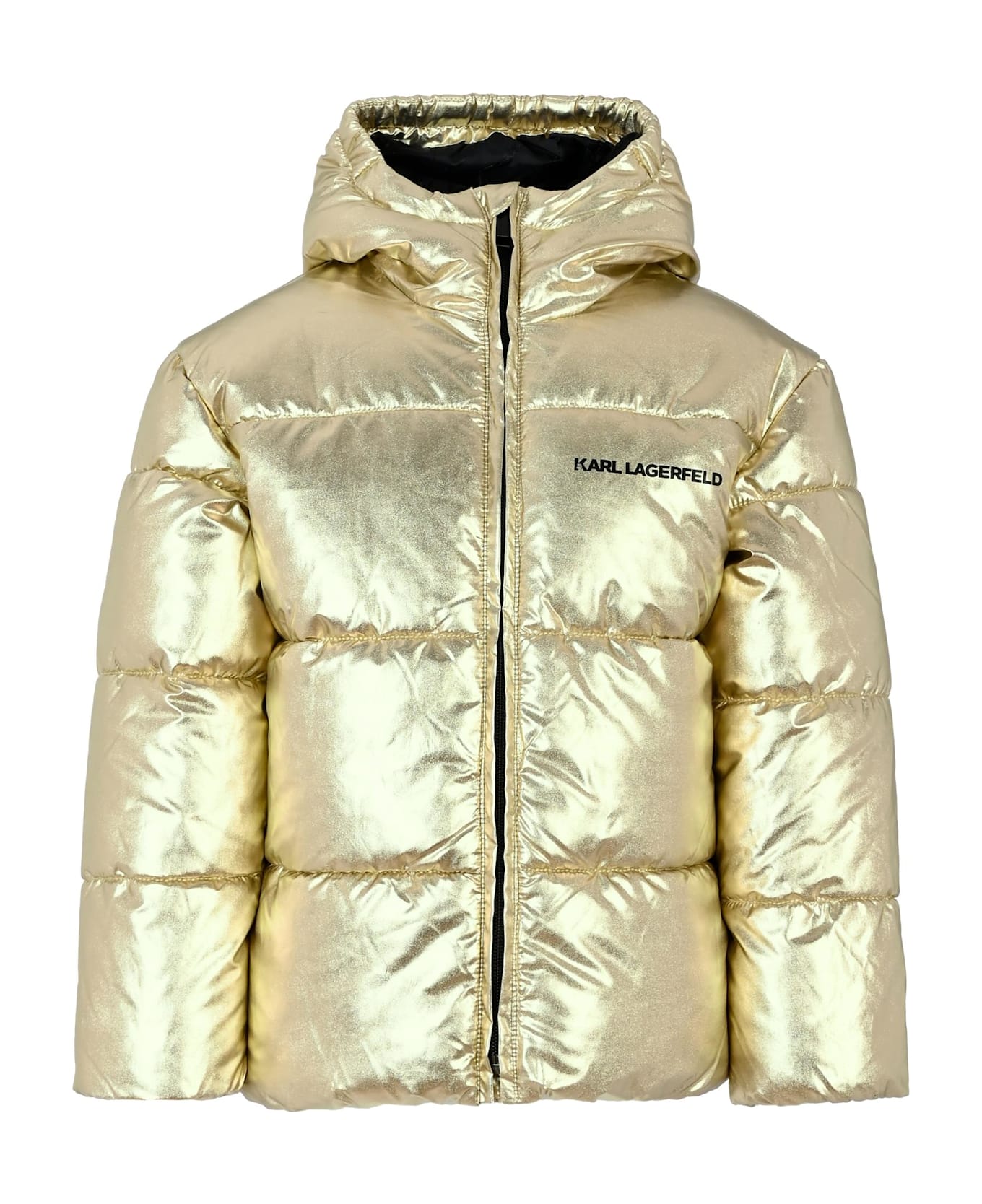 Karl Lagerfeld Kids Gold Down Jacket For Girl With Logo - Gold