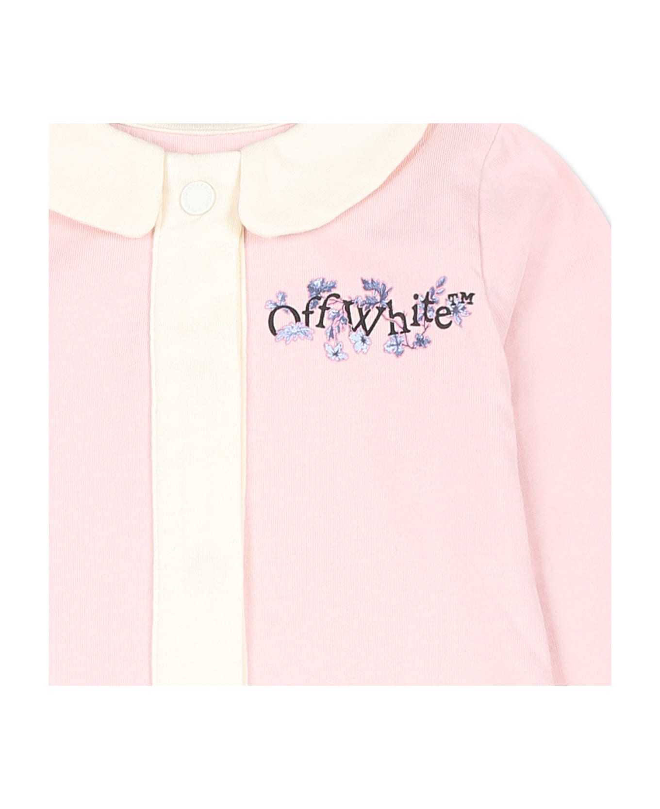 Off-White Pink Babygrow For Baby Girl With Logo - Pink