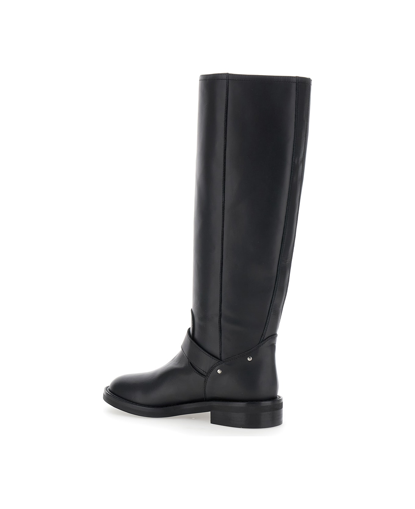 Via Roma 15 Black Knee Boots With V-lateral Detailing In Leather Woman - Black