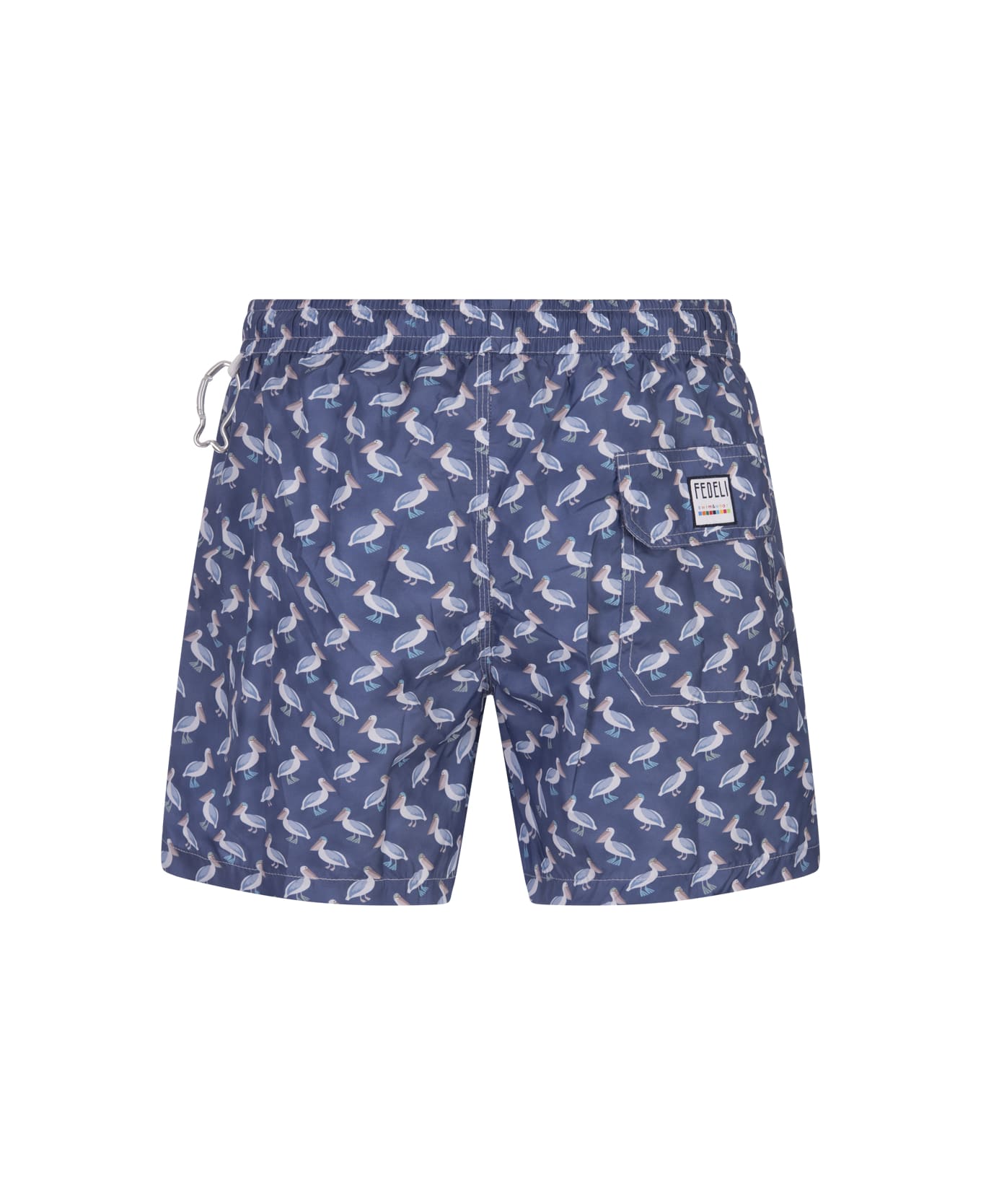 Fedeli Blue Swim Shorts With Pelican Pattern - Blue