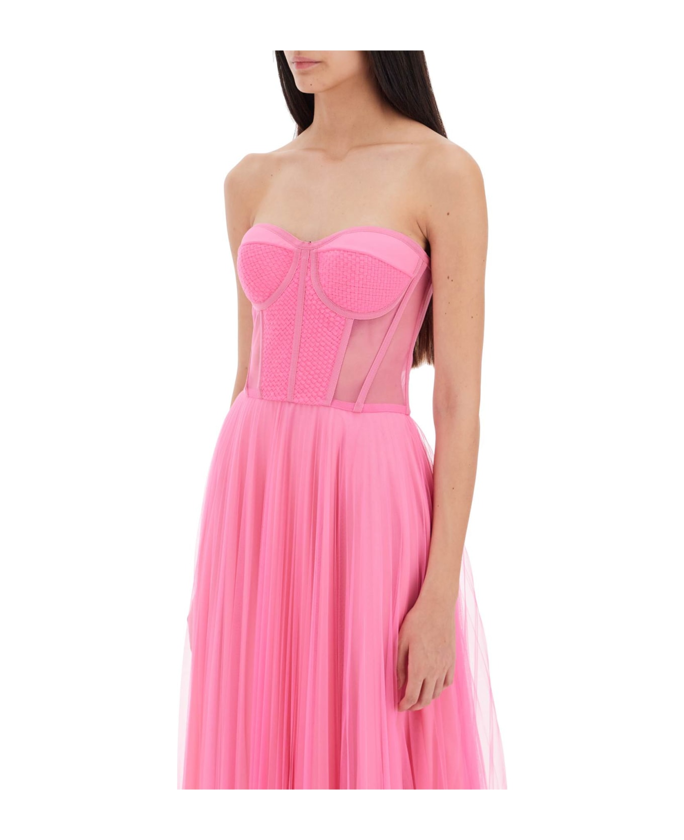 19:13 Dresscode Tulle Long Bustier Dress - FUXIA