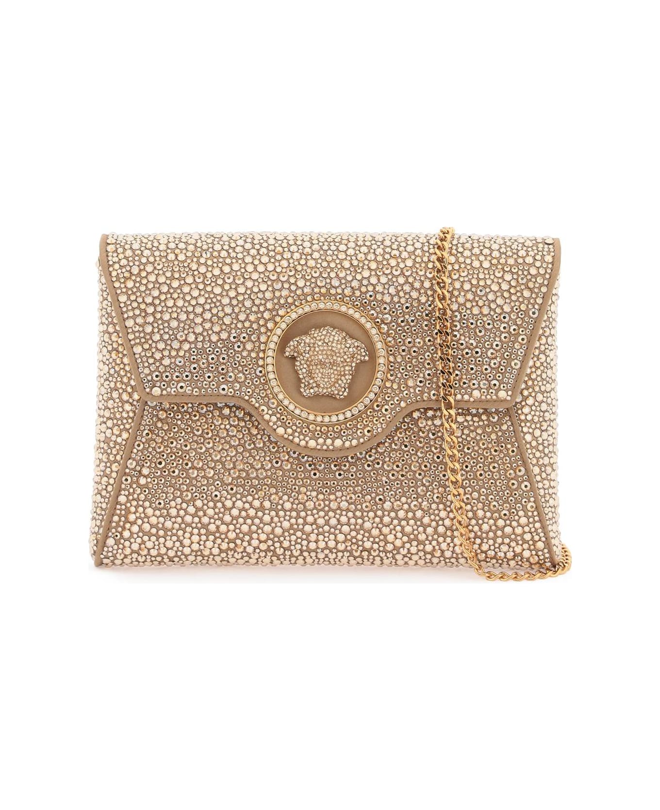 Versace La Medusa Envelope Clutch With Crystals - CAMEL VERSACE GOLD (Beige)