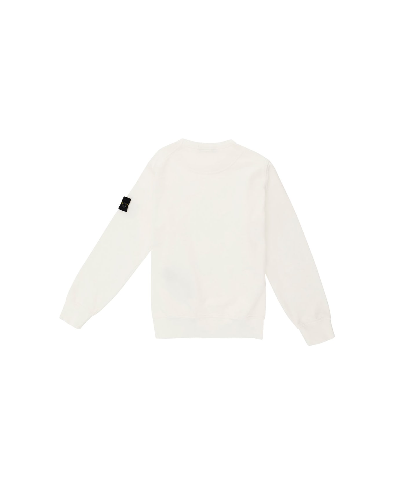 Stone Island Junior White Crewneck Sweatshirt With Logo Patch In Cotton Boy - White ニットウェア＆スウェットシャツ