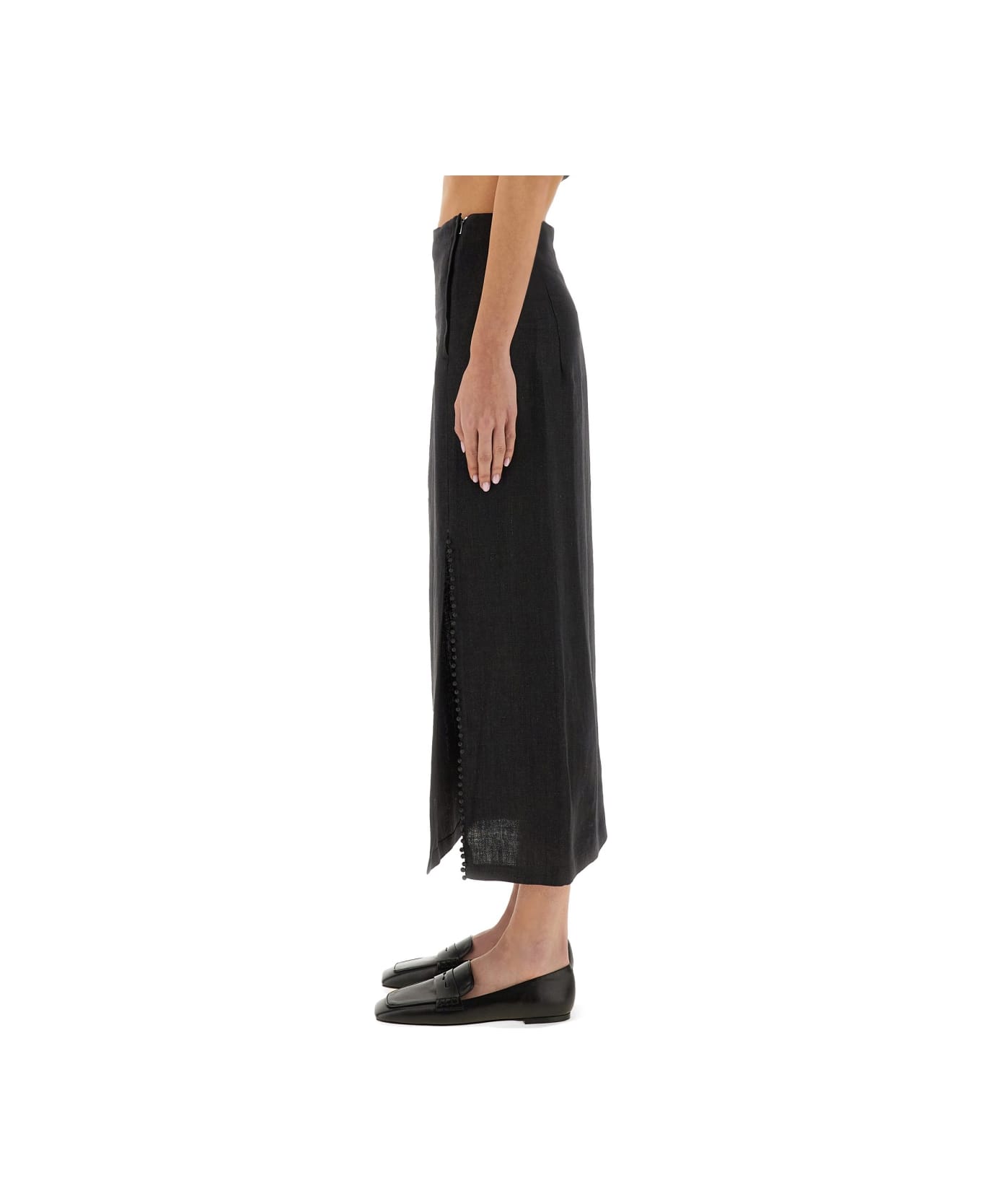 Alysi Linen Skirt With Slit - GREY