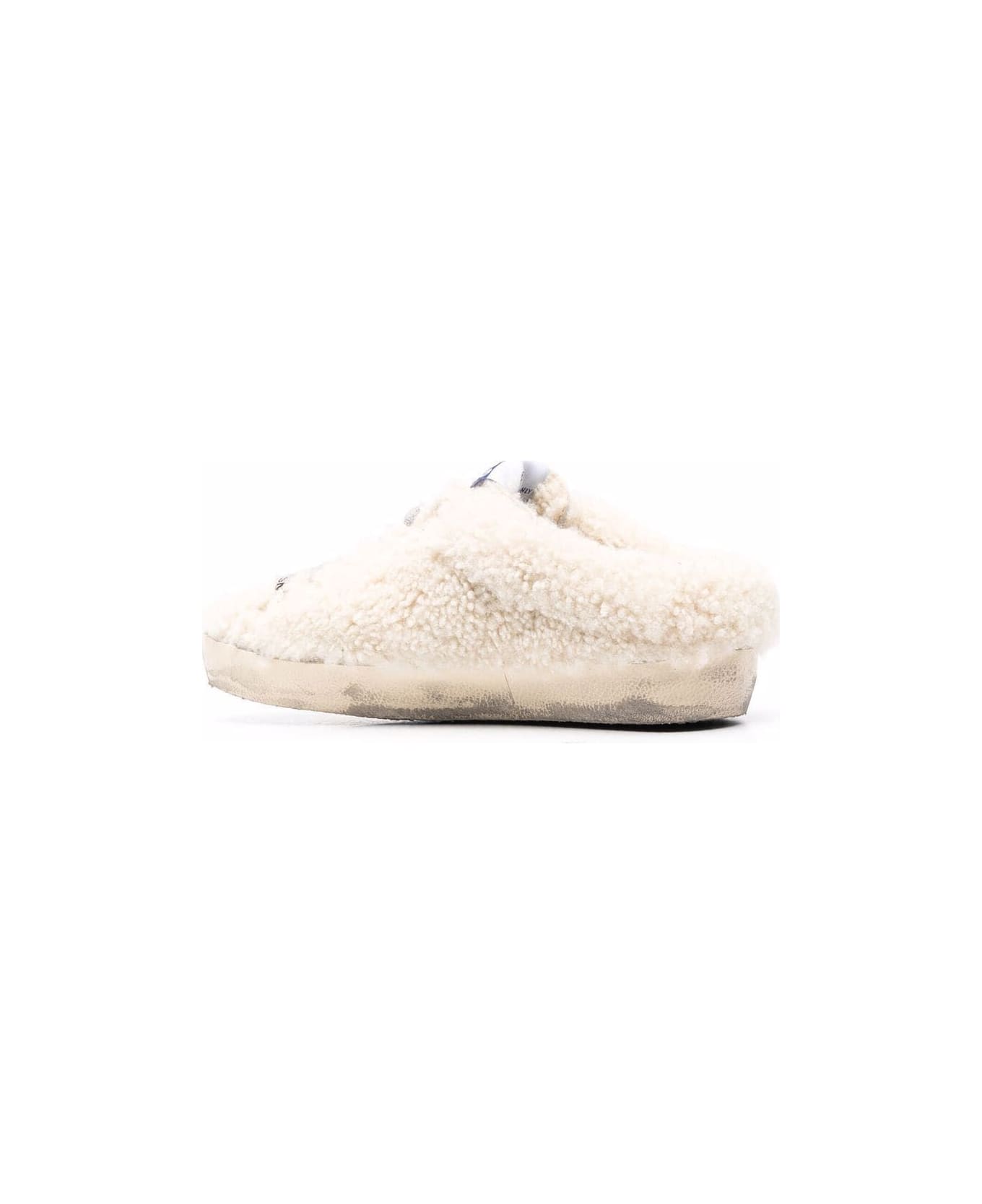 Golden Goose Super-star Sabot Shearling Upper Glitter Star - Natural White Silver