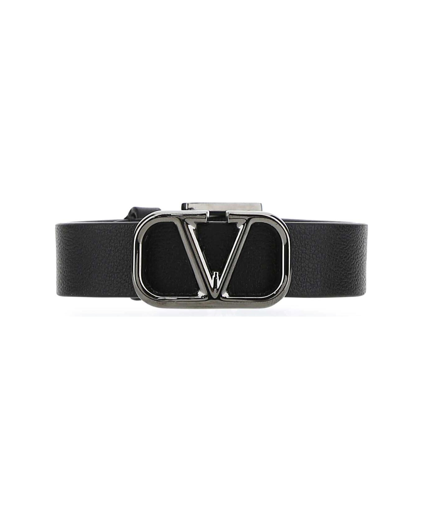 Valentino Garavani Black Leather Vlogo Bracelet - NERO