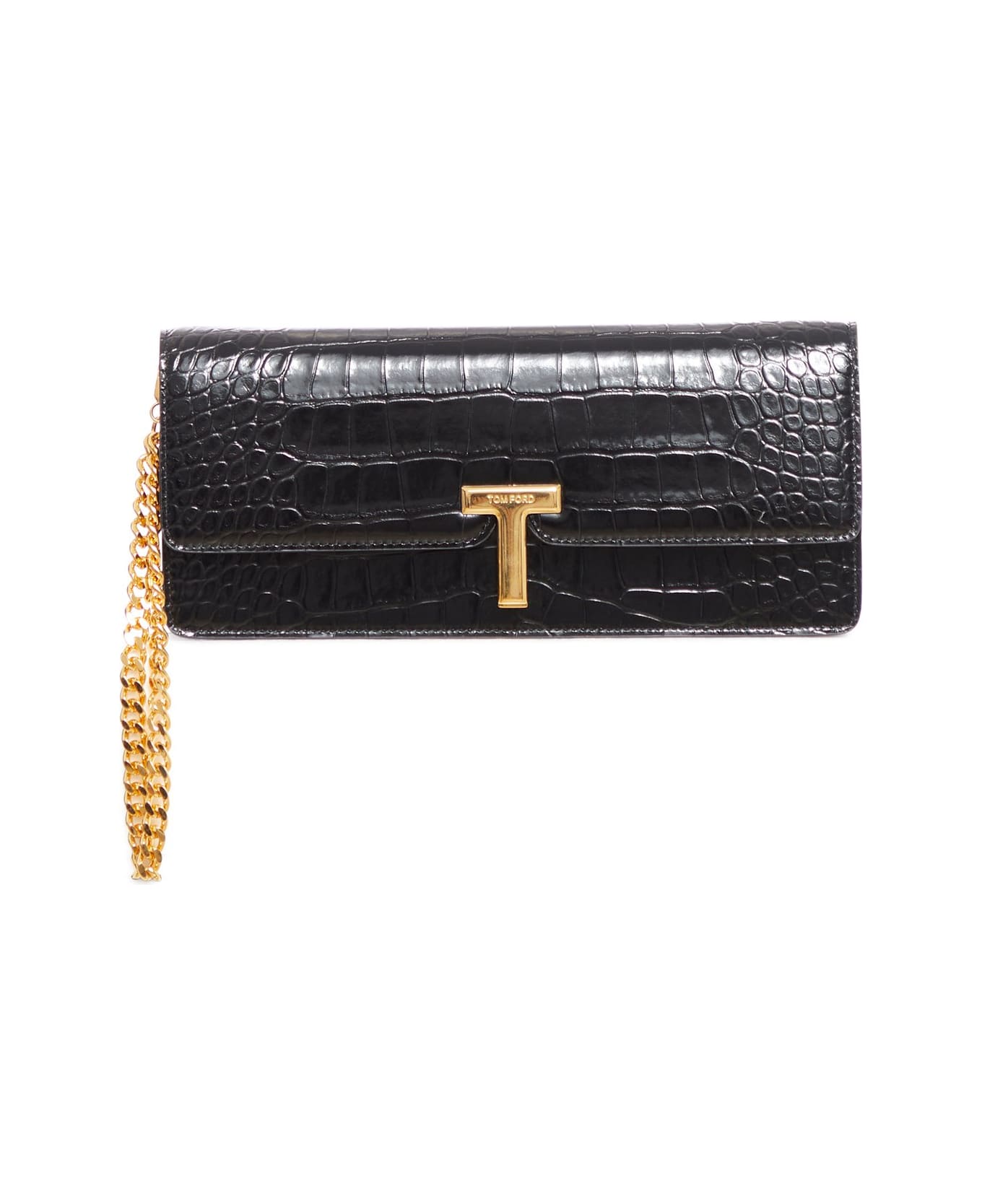 Tom Ford Logo Plaque Evening Clutch Bag - BLACK