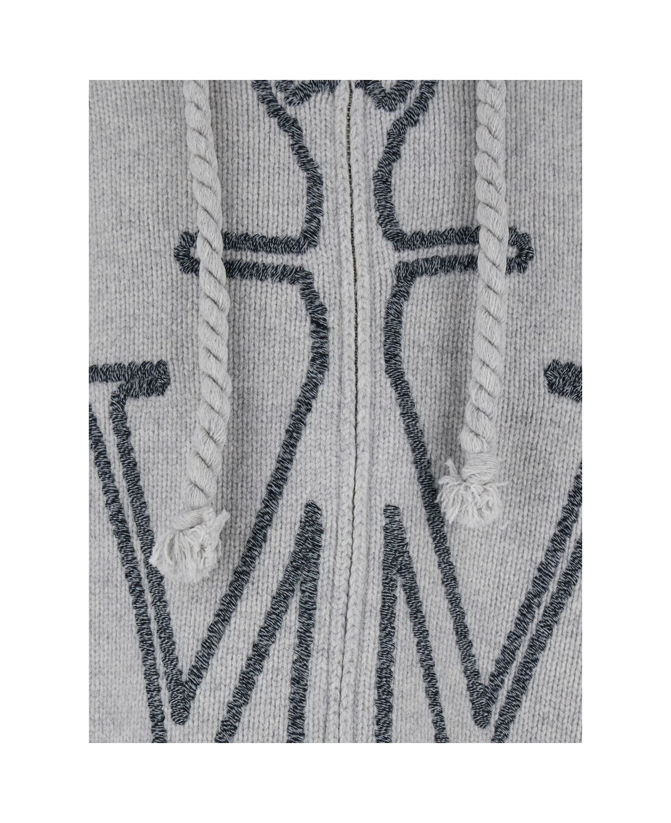J.W. Anderson Grey Sweatshirt With Drawstring Hood And Maxi Anchor Embroidery On The Front In Wool Man - GREY
