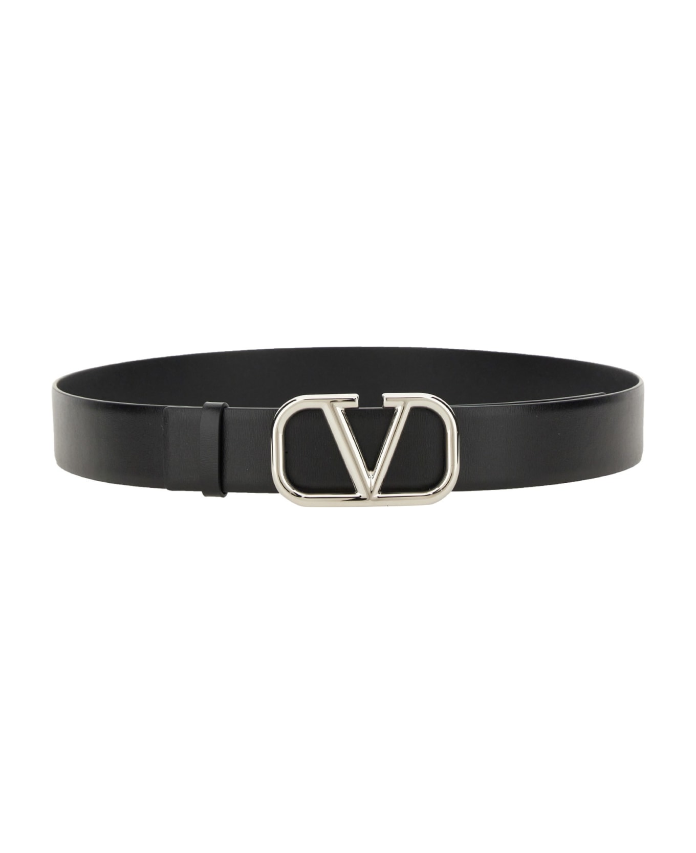 Valentino Garavani Black Leather 'go Logo' Belt - NERO