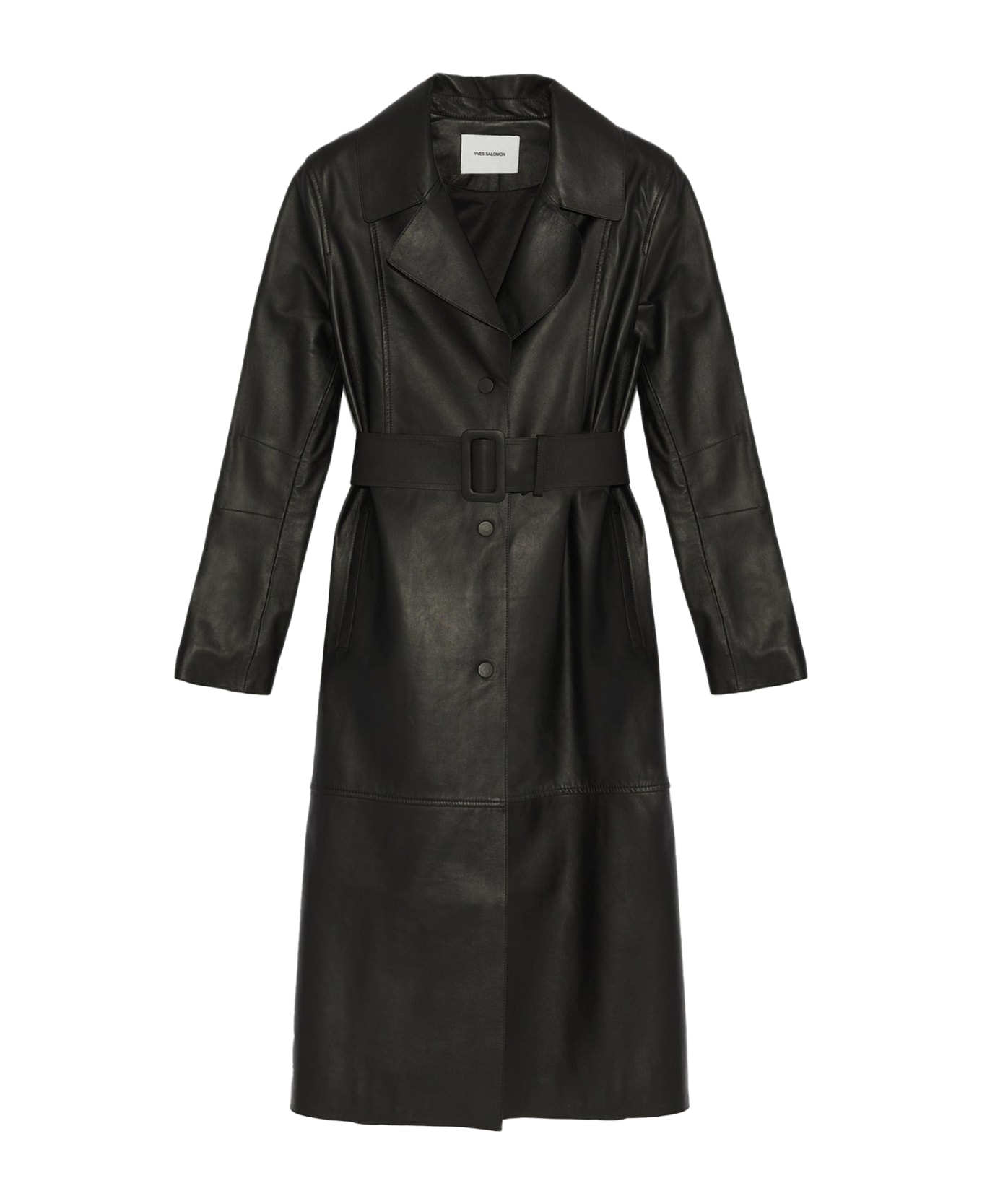 Yves Salomon Long Leather Trench Coat - BLACK コート