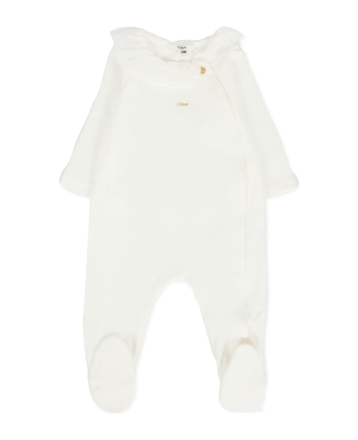 Chloé White Babygrow Set For Baby Girl With Logo - White