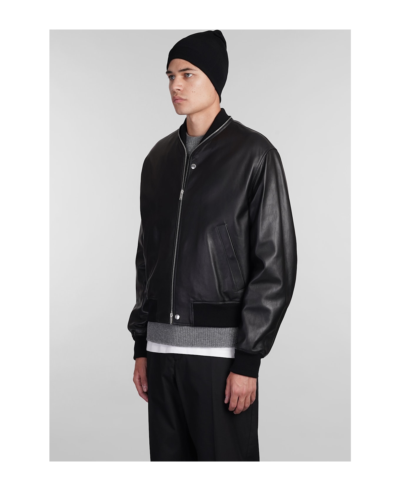 Jil Sander Bomber In Black Leather - black